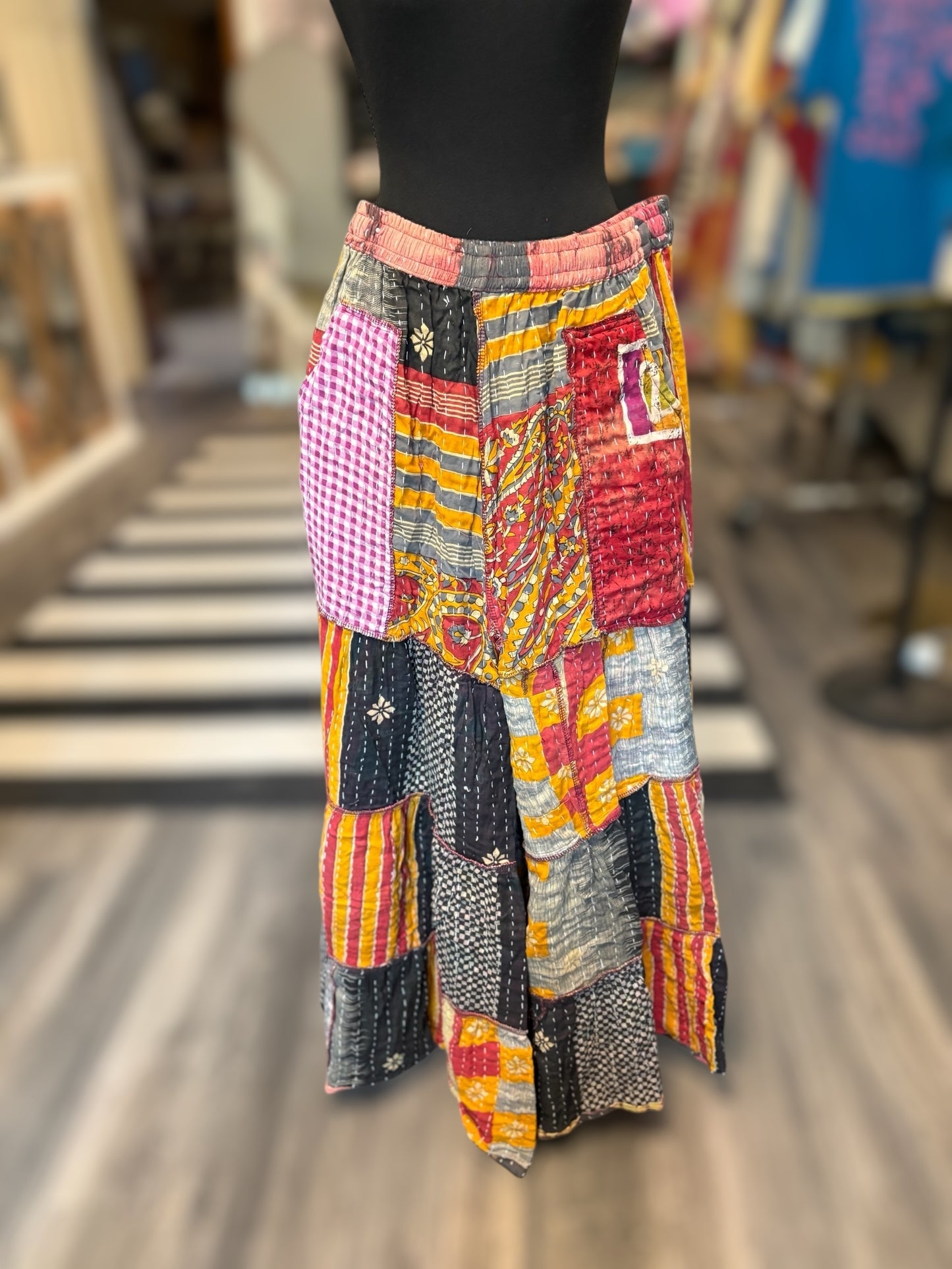 Alexis Kantha Flowy Tiered Reversible Palazzo Pant with Pockets: One Size Fits Size 6-16