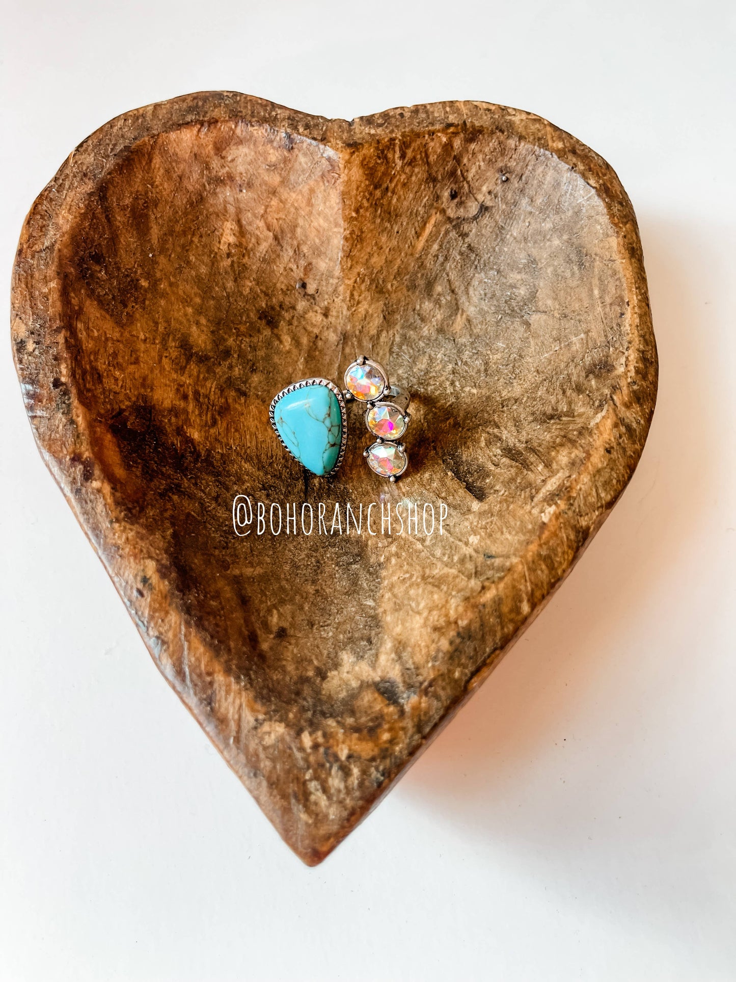 Glass Bling Stone Cuff Ring - Iridescent: TURQUOISE + FUSCHIA PINK STONE