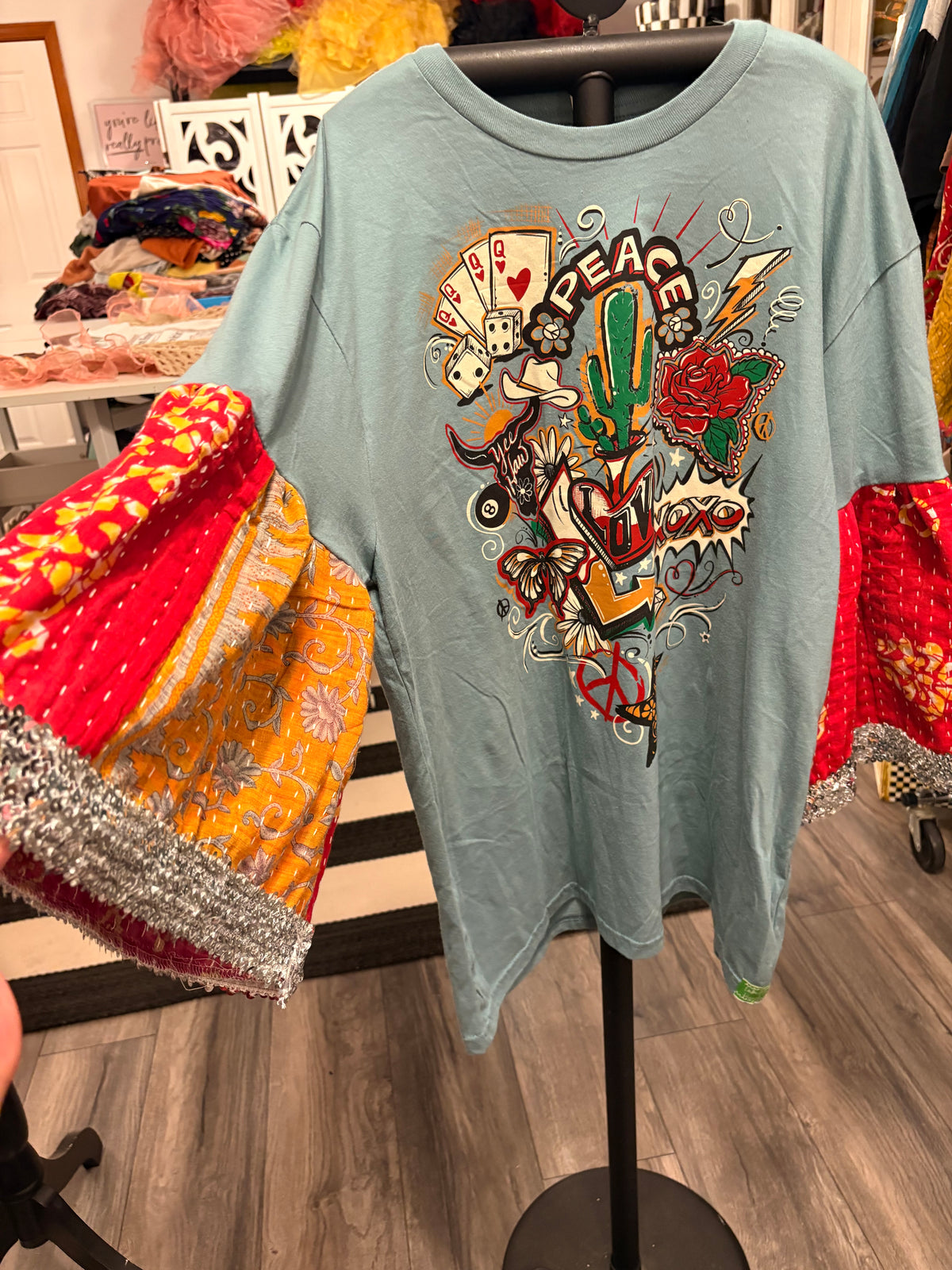 Peace and Love Glam Sleeve Tee One Size fits a Small to XL
