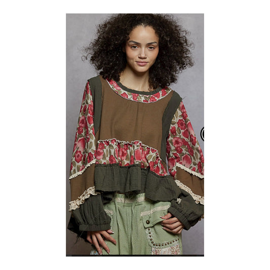POL Herb And Rose Garden Ruffle Top