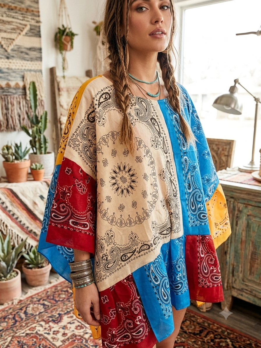 Harvest Moon Bandana Ruffled Poncho One Size Fits a Small to 3X