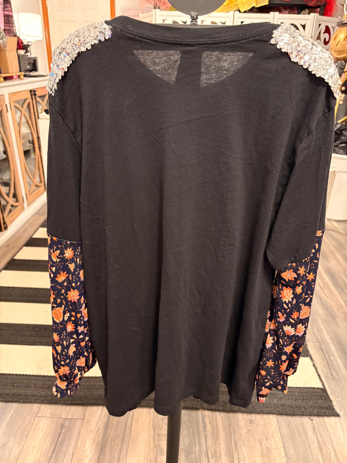 Boo! Embroidered Glam Sleeve Tee Fits a Small to XL