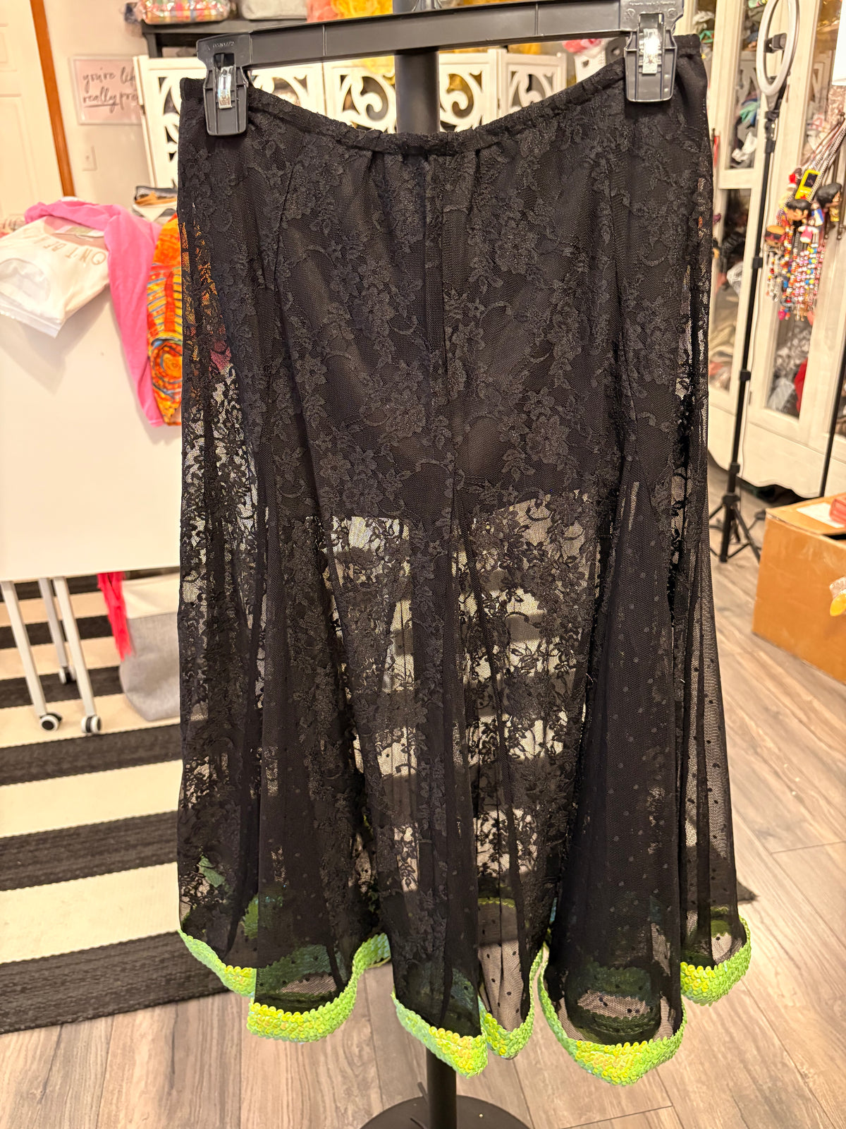 Green Goddess Sequin Lace Glam Skirt One Size Fits a Large