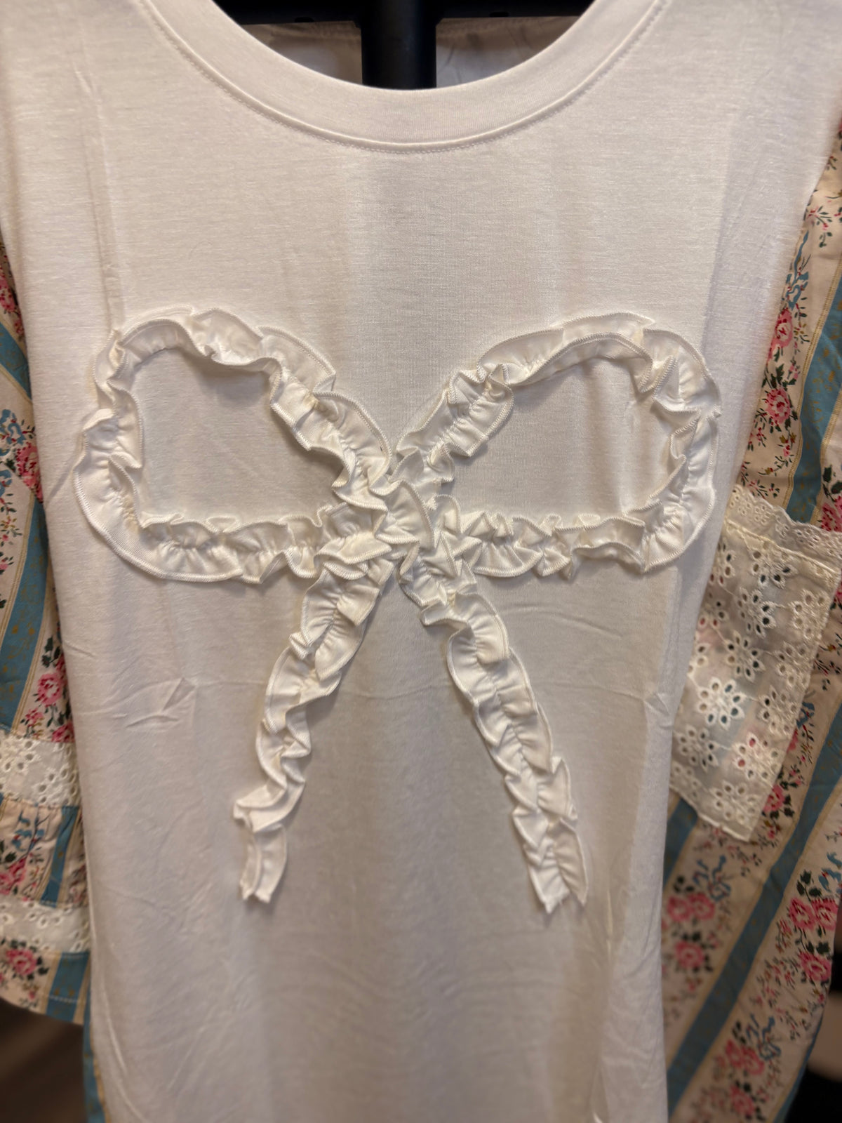 Agatha Eyelet and Bow Drop Sleeve Tee One Size Fits A Small to 2X