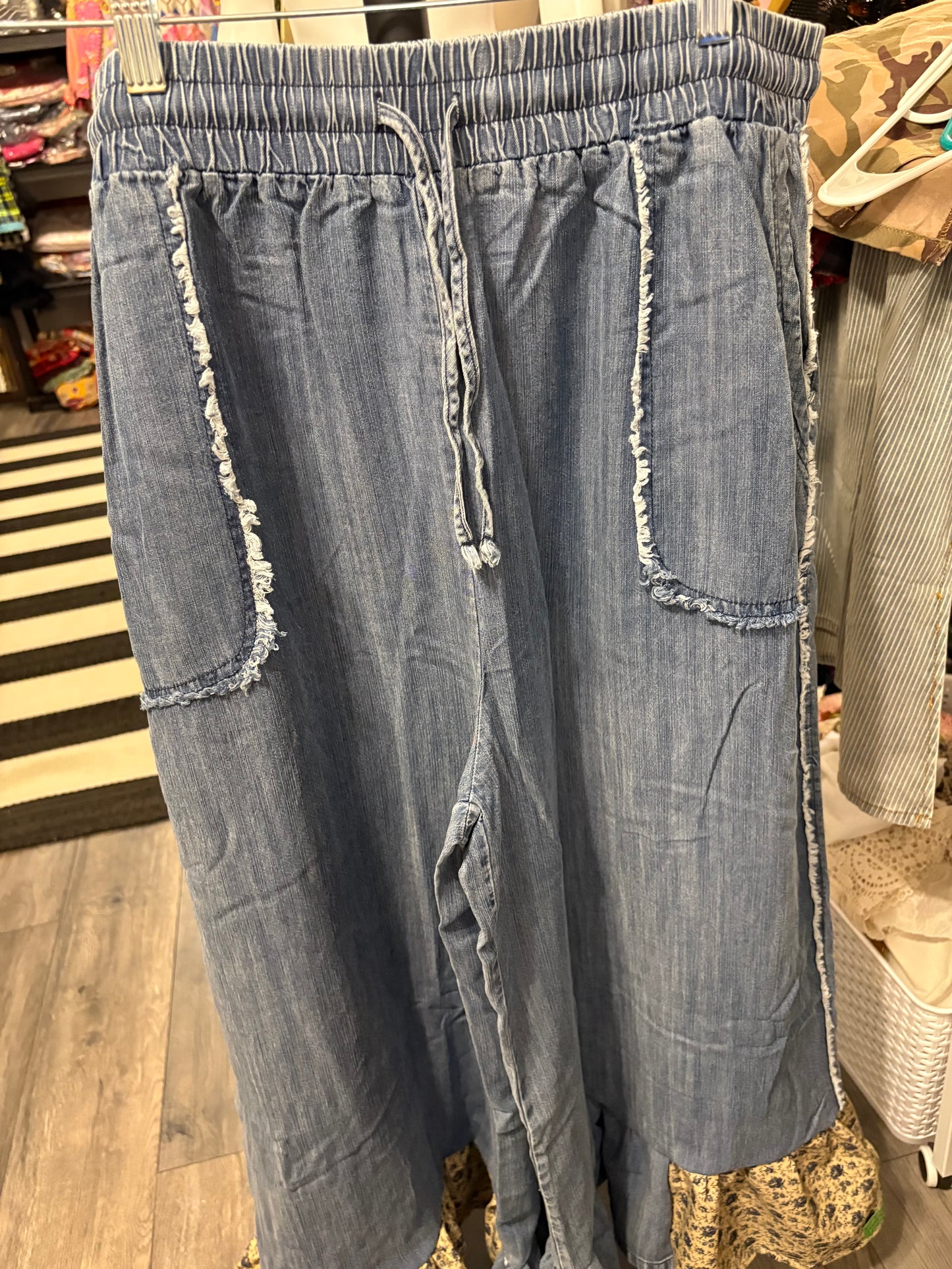 Hollys Upcycled Ruffled Denim Chambray Pants 1X