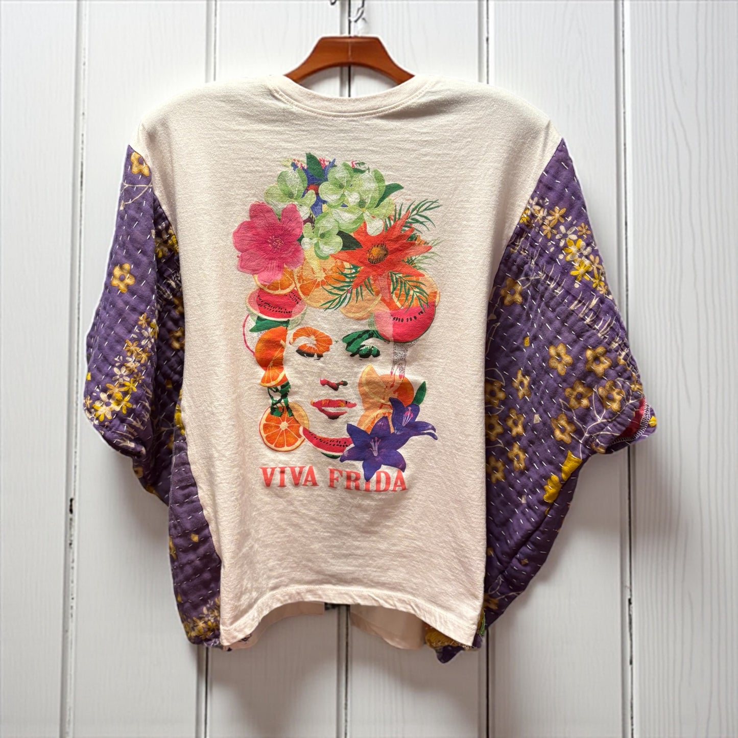 Frida Vida Upcycled Vintage Kantha Poncho Tee Fits A Size Small to XL