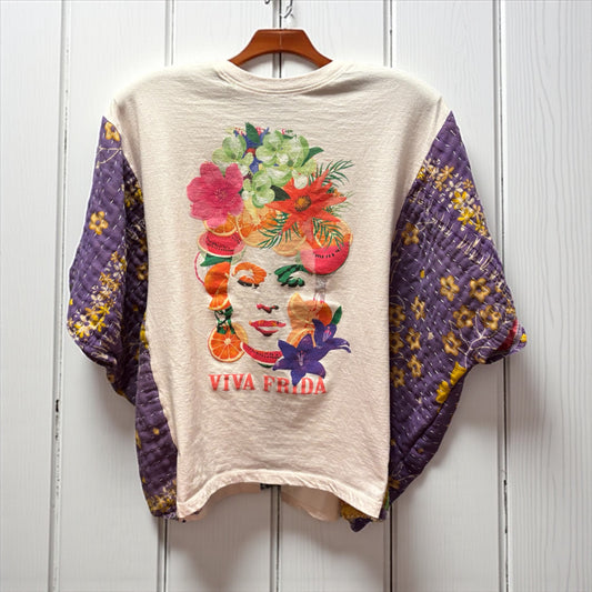 Frida Vida Upcycled Vintage Kantha Poncho Tee Fits A Size Small to XL