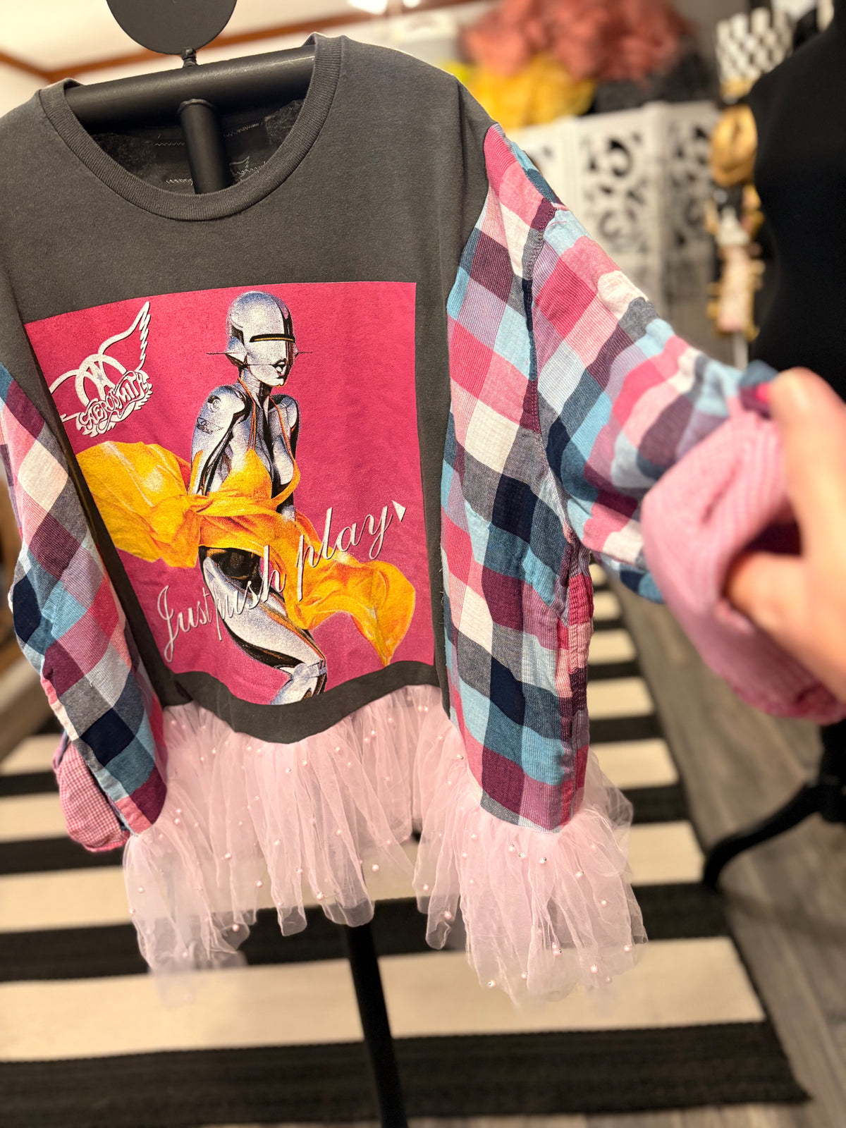 Just Push Play Flannel and Tutu Tee One Size Fits a Small to Large