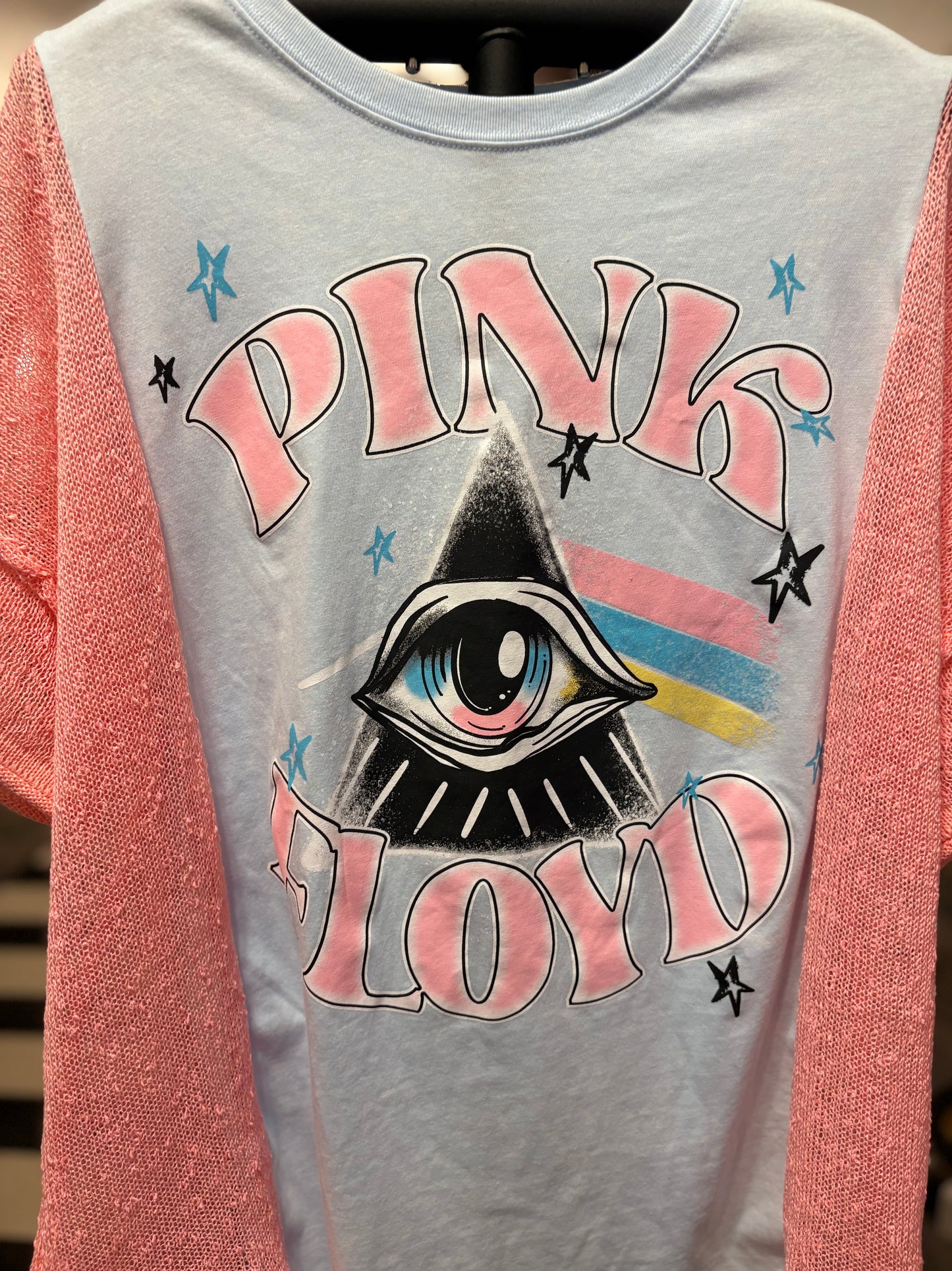 Pink Floyd Upcycled Drop Sleeve Mesh Sweater Tee One Size Fits A Small to XL Oversized