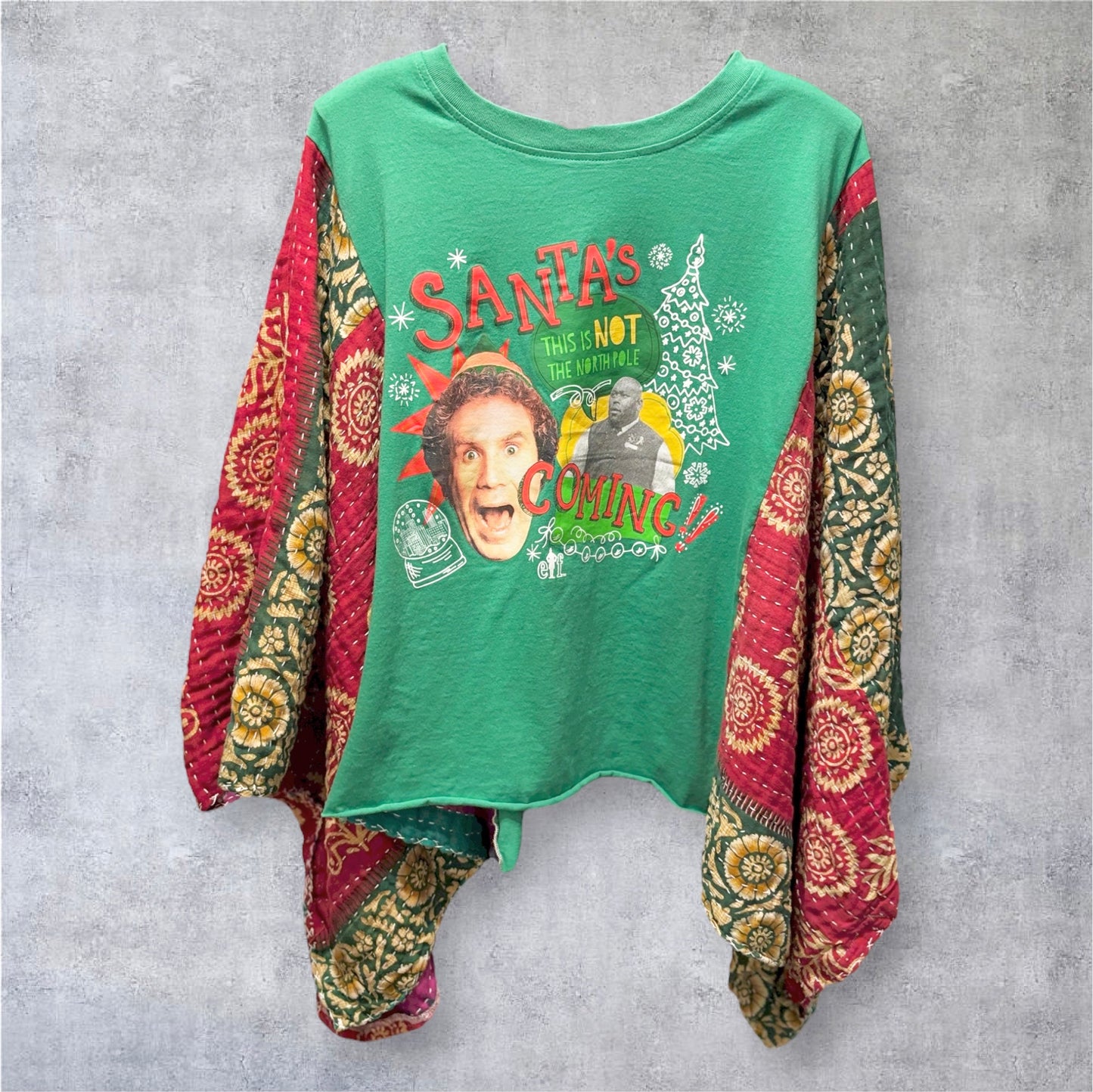 Santa’s Coming Vintage Kantha Poncho Tee One Size Fits a Small to Large