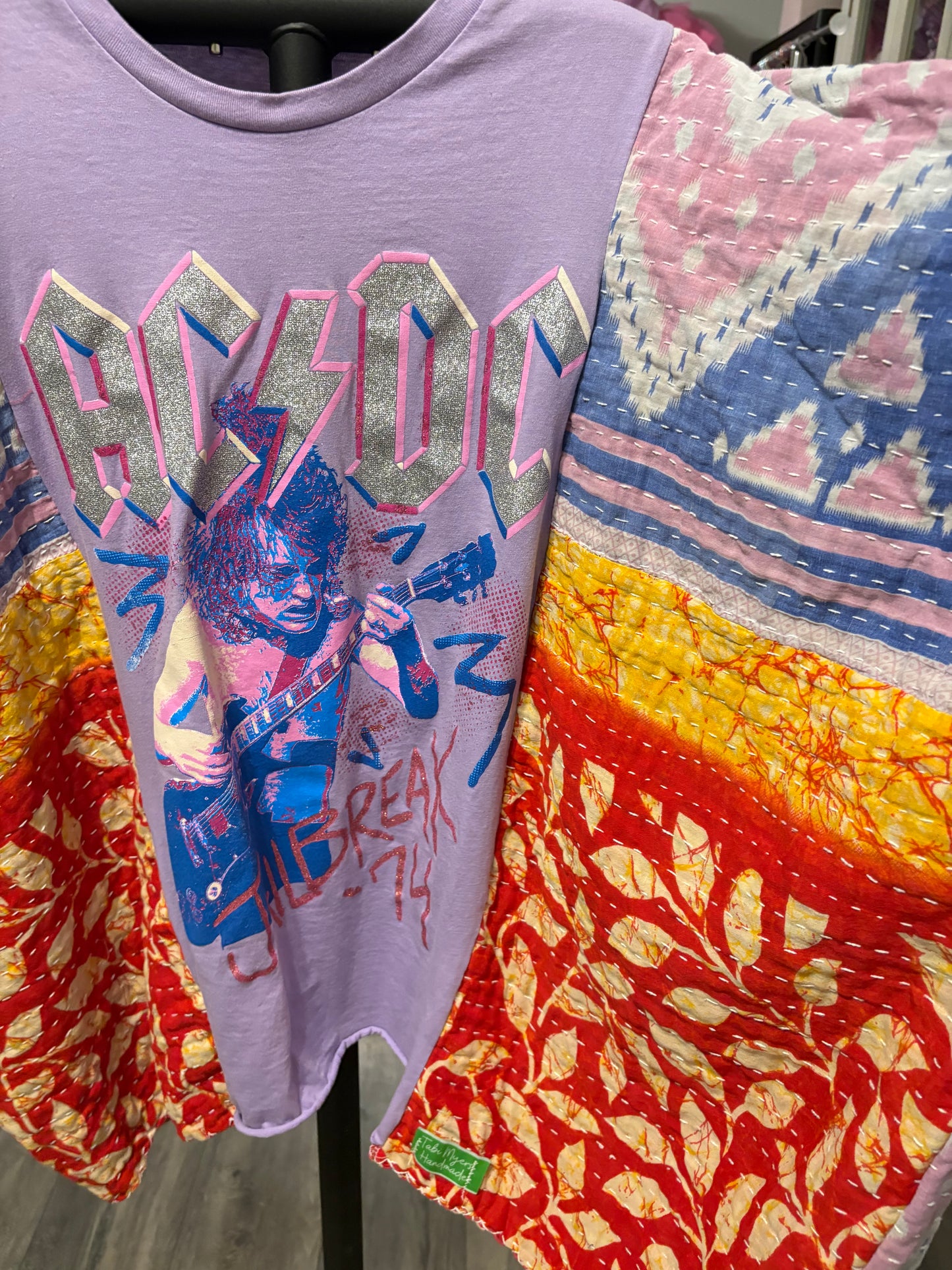 AC/DC Upcycled Kantha Closed Side Poncho Fits a Small to 3X Super Oversized