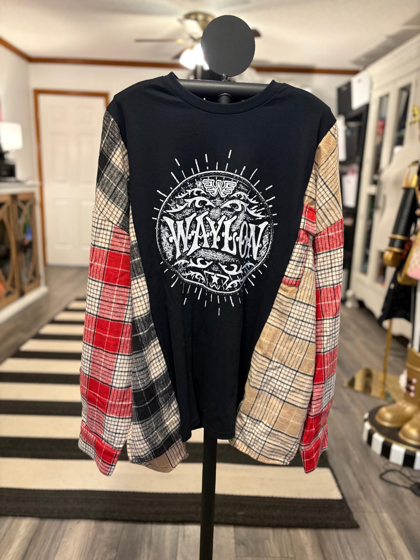 Waylon Upcycled Drop Sleeve Flannel Tee One Size Fits A Small to XXL Oversized