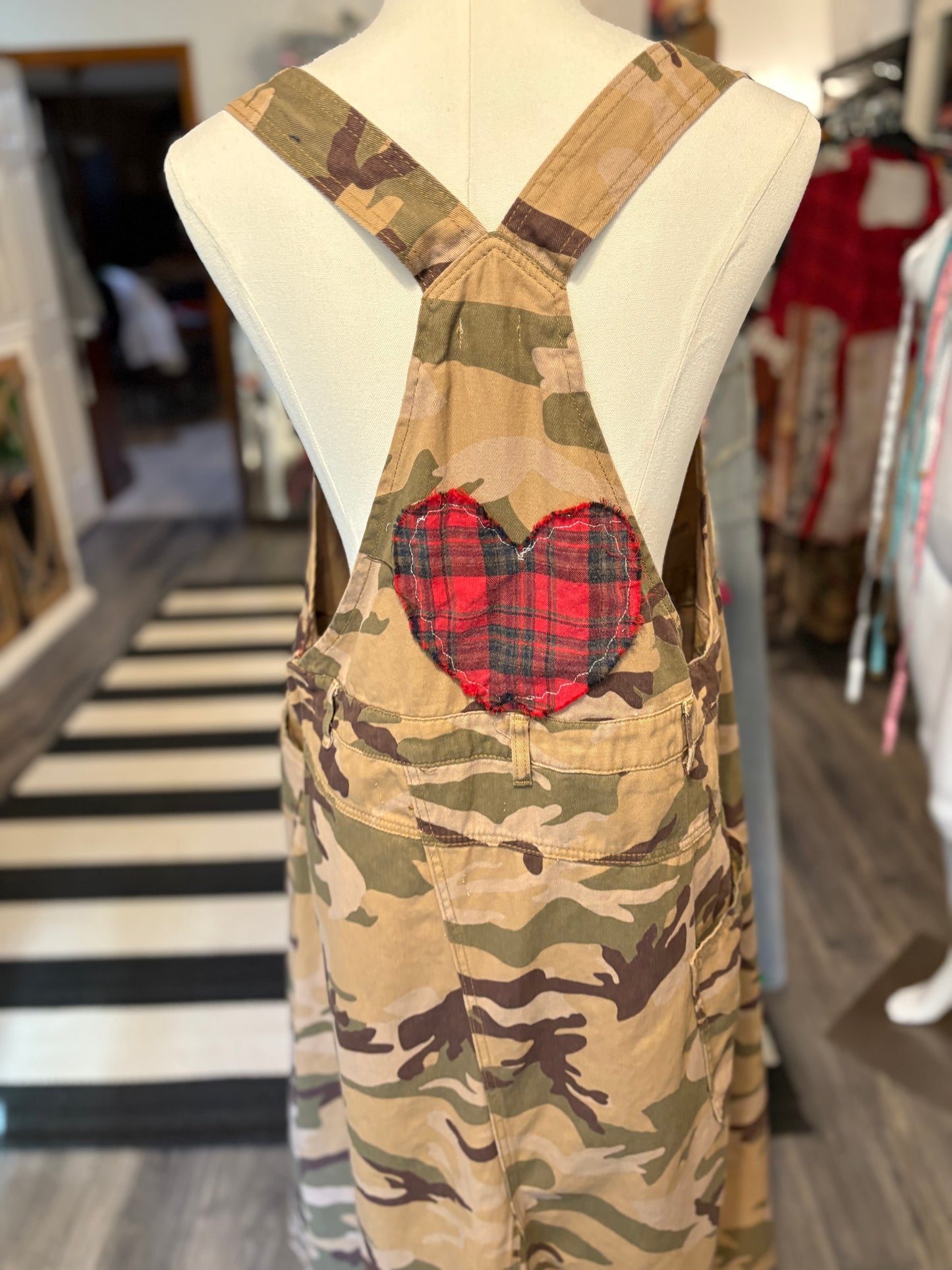 Flannel and Camo Upcycled Patchwork Overall Dress One Size Fits a Medium to XXL