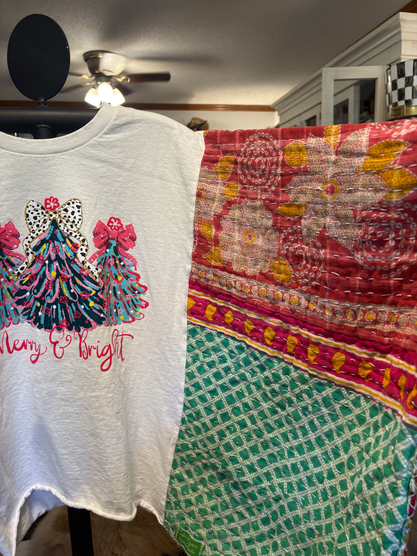 Merry Bright Upcycled Vintage Kantha Poncho Tee Fits A Small to XL
