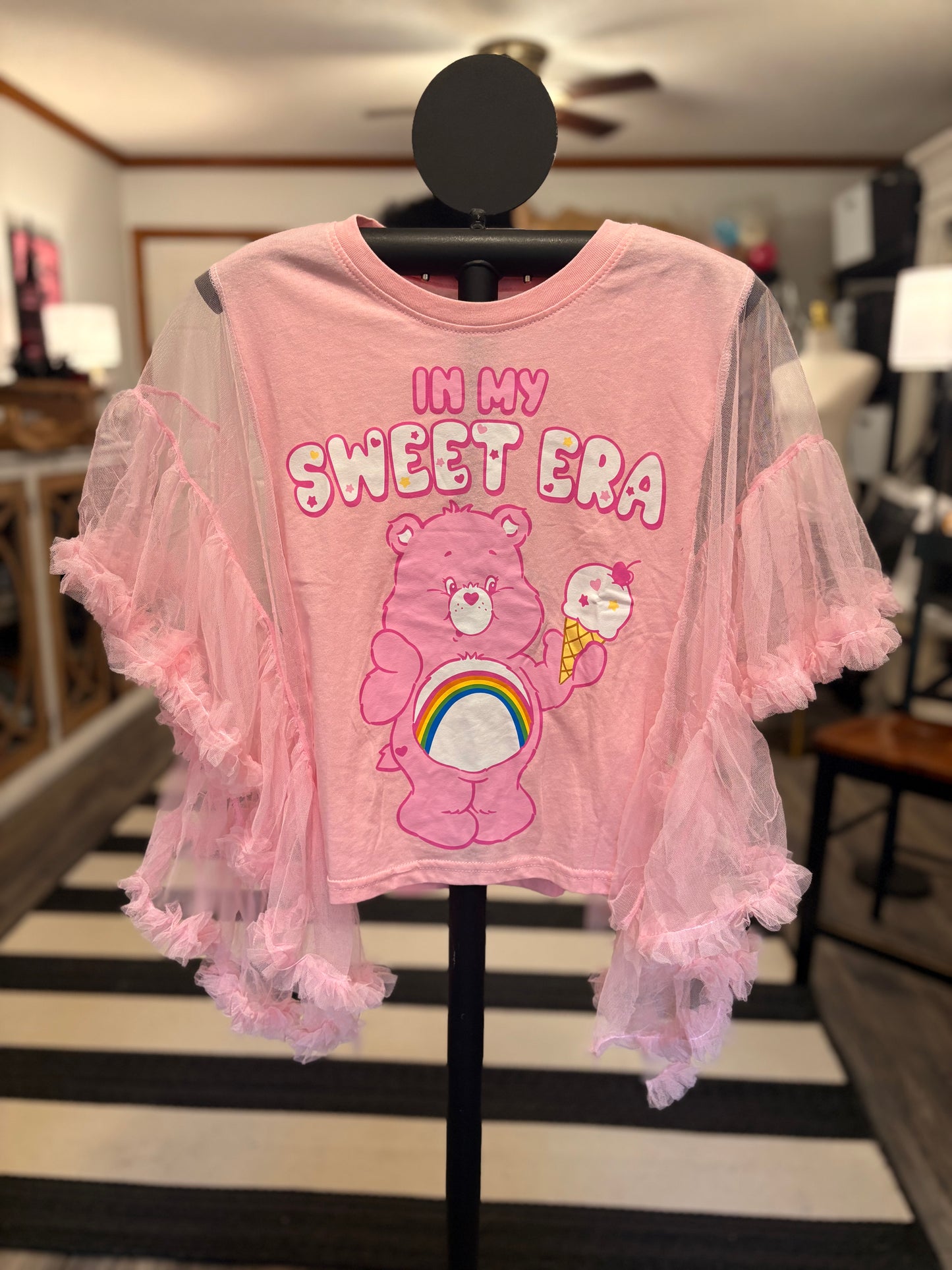 Sweet Care Bear Upcycled Rockstar Poncho One Size Fits a Small to XL CROPPED