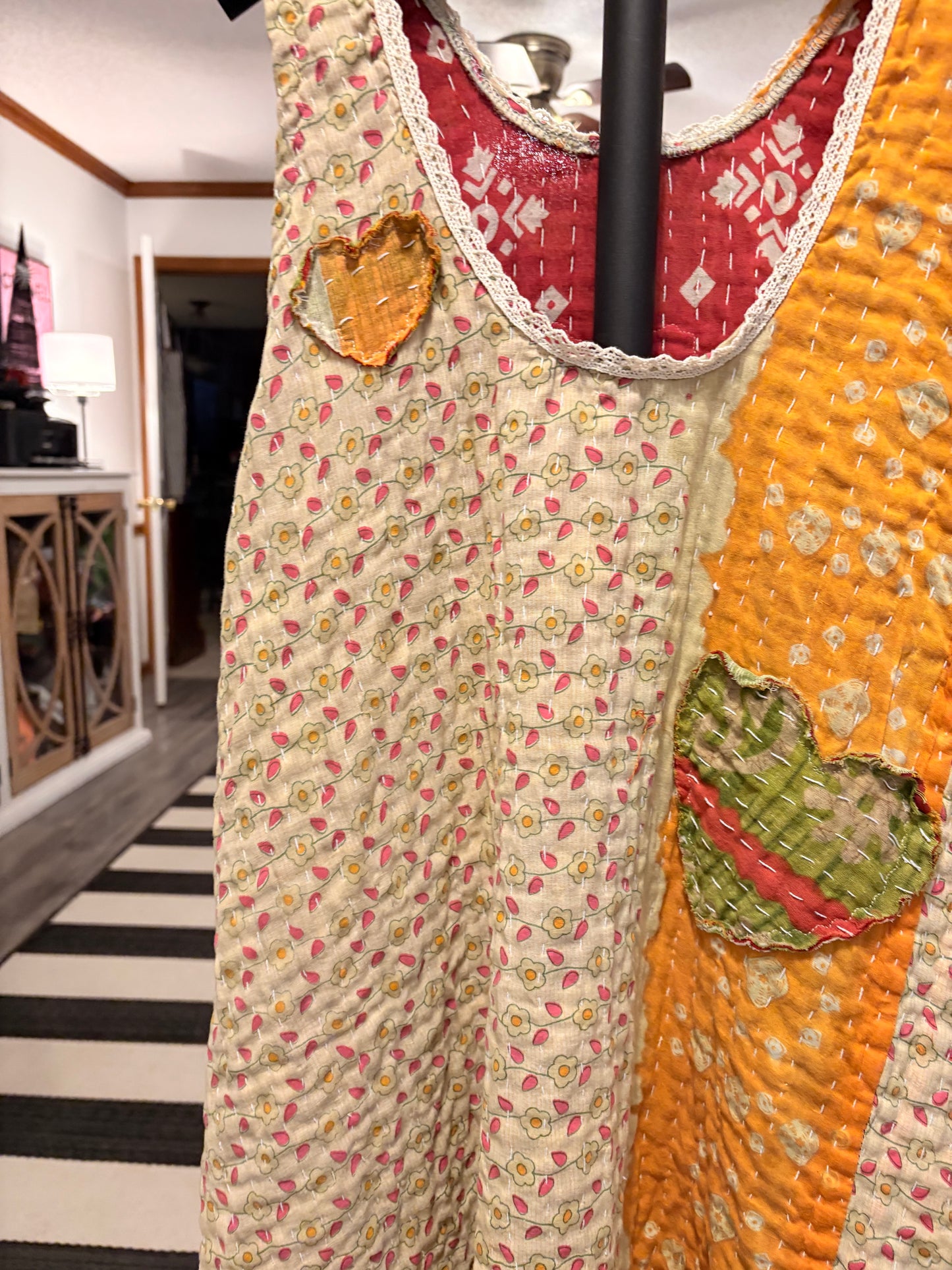 Van Gogh Upcycled Vintage Kantha Quilt ART Jumper One Size Fits A Small to XL Oversized