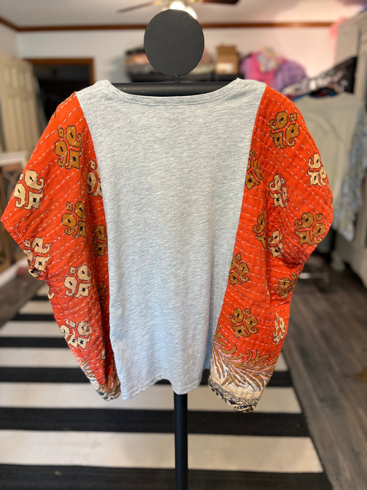 Scary Movies Upcycled Vintage Kantha Poncho Tee Fits A Size Small to XL