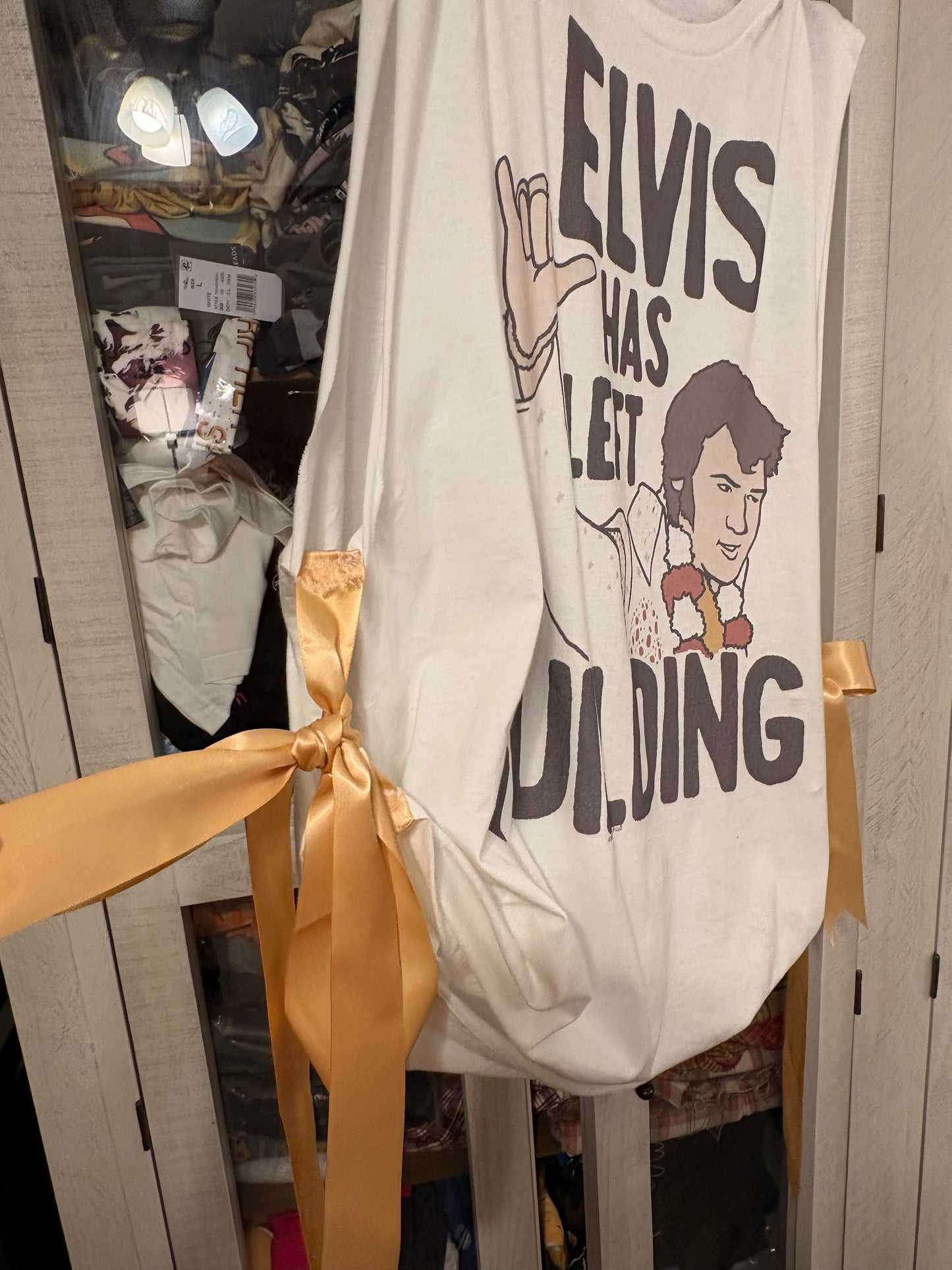 Elvis Has Left The Building Upcycled Ribbon Tank One Size Fits Small to 2X