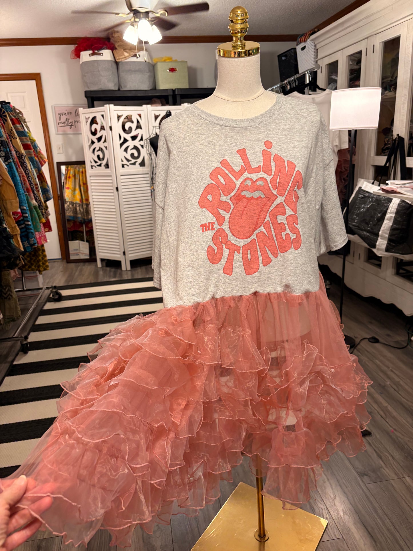 Pink Stones Rockstar Ruffle Top/Dress One Size Fits a Small to XXL