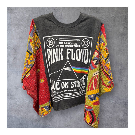 Pink Floyd Upcycled Vintage Kantha Quilt Poncho Tee One Size Fits a Large to 3X
