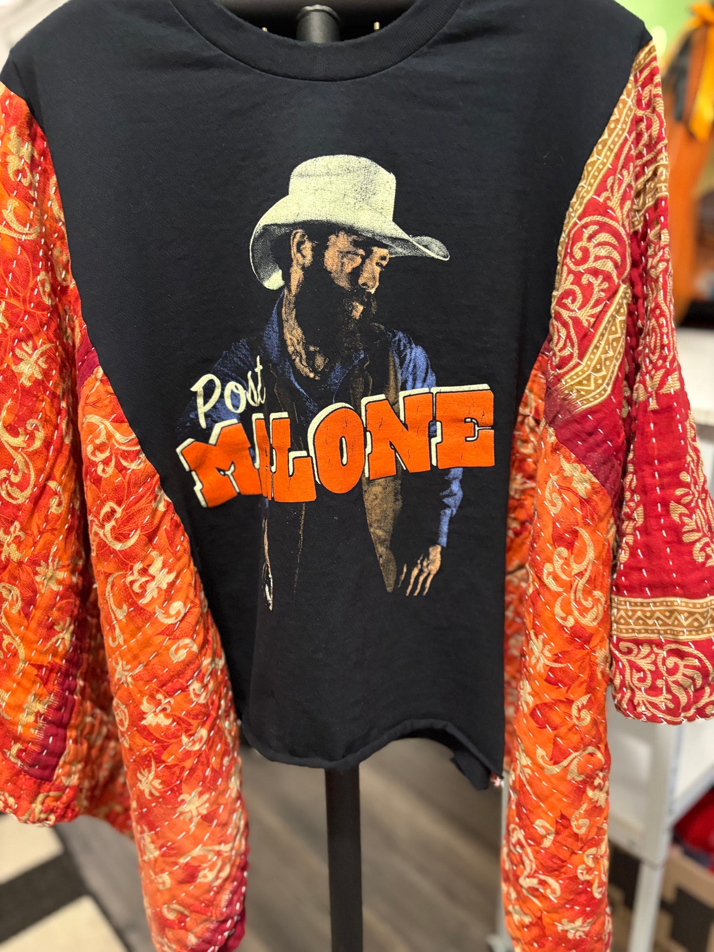 Post Malone Upcycled Vintage Kantha Poncho Tee Fits A Size Small to XL