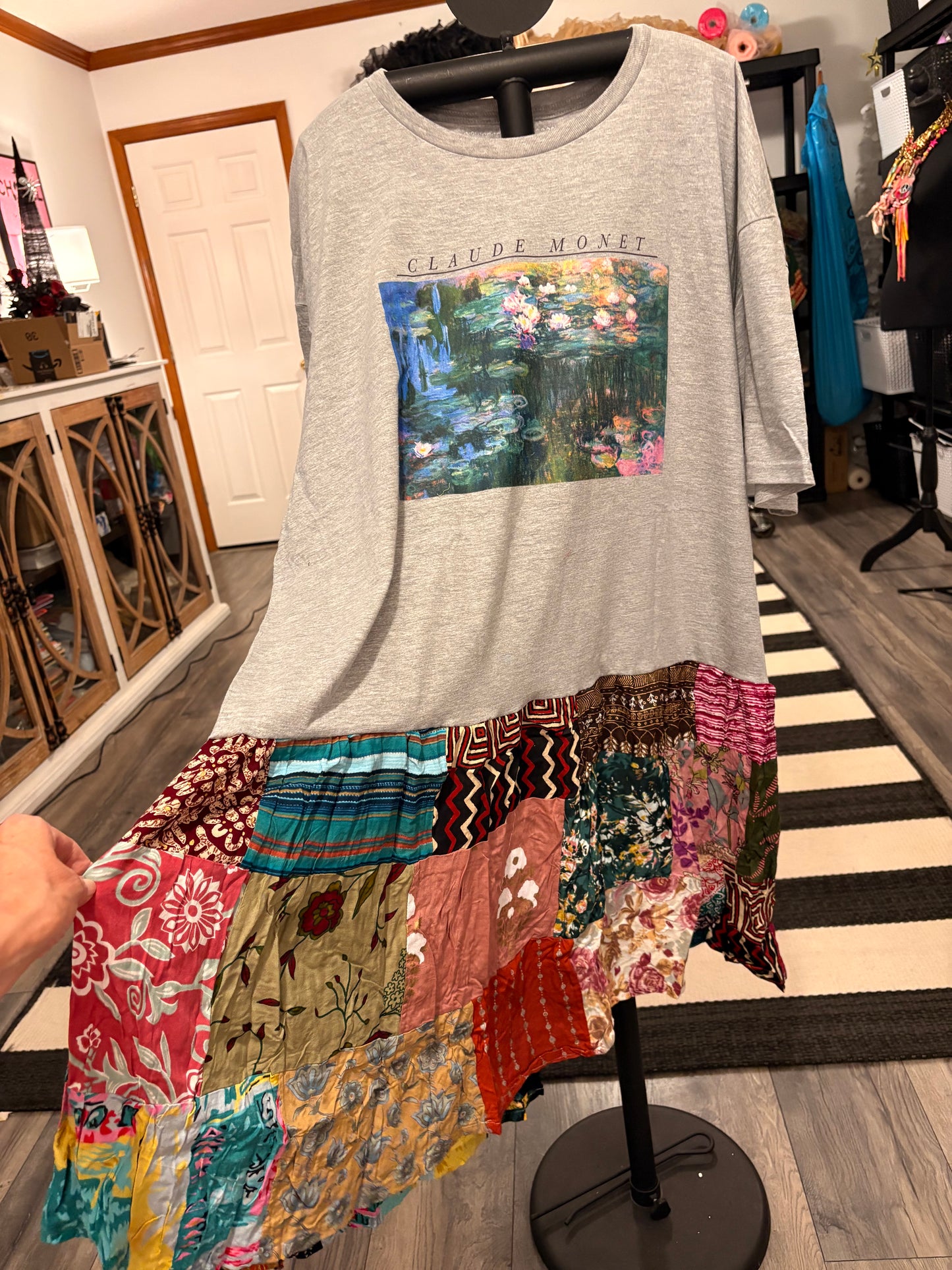 Water Lillies Upcycled Vintage Patchwork Tee Dress Fits a Small to 2X