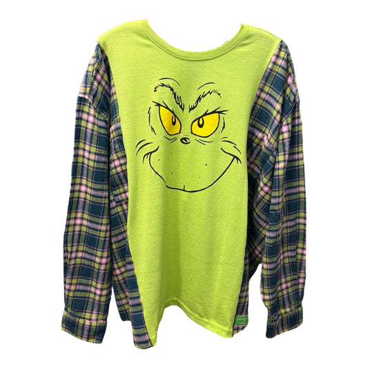 Grinch Upcycled Drop-Sleeve Flannel One Size Fits a Large to 3X