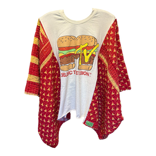 MTV Upcycled Vintage Kantha Poncho Tee Fits A Small to XL