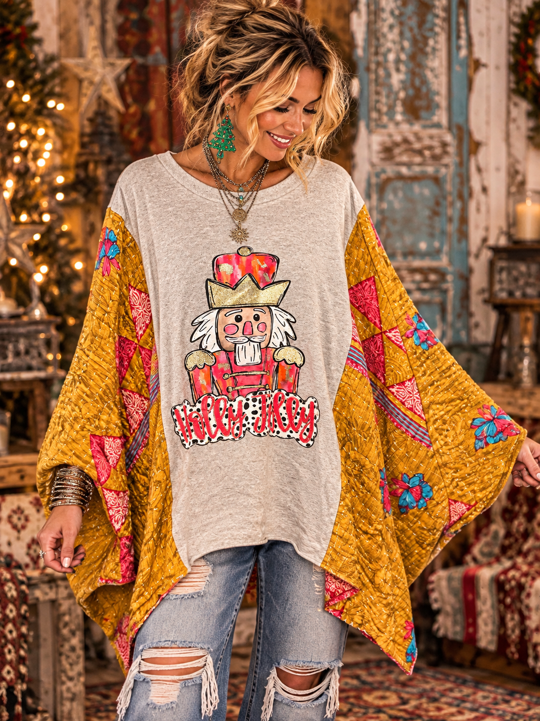 Holly Jolly Vintage Kantha Poncho One Size Fits a Small to XL (Copy)