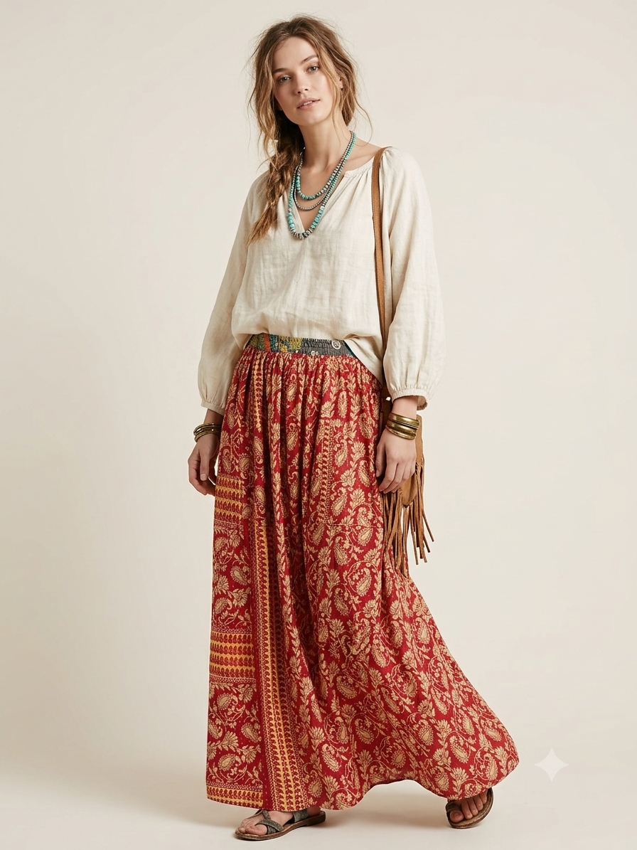 Cathy Women Vintage Kantha Quilt Cotton Reversible Skirt One Size Fits Size 4-16