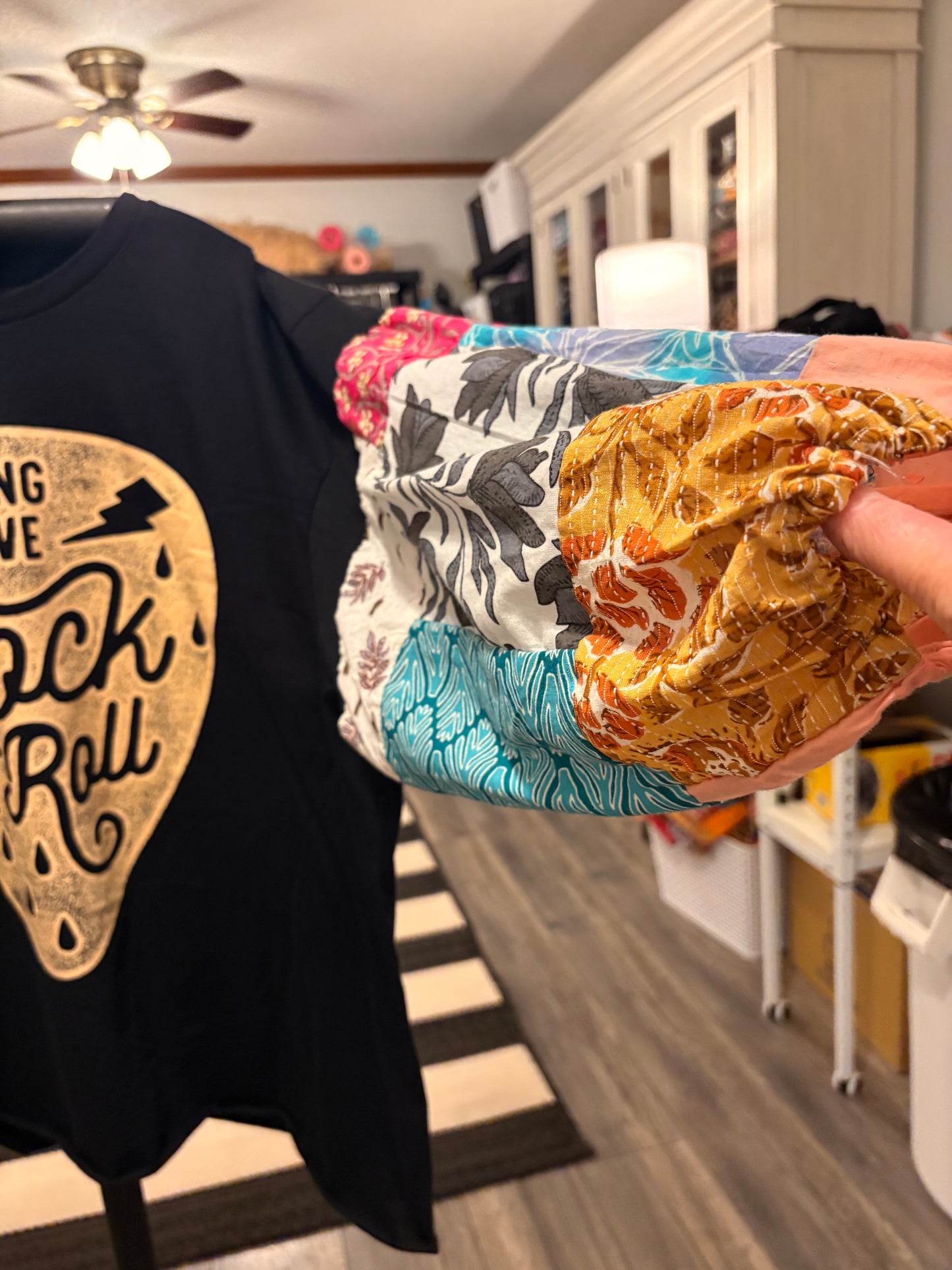 Long Live Rock Puff Patchwork Sleeve Tee Fits a Small to XXL