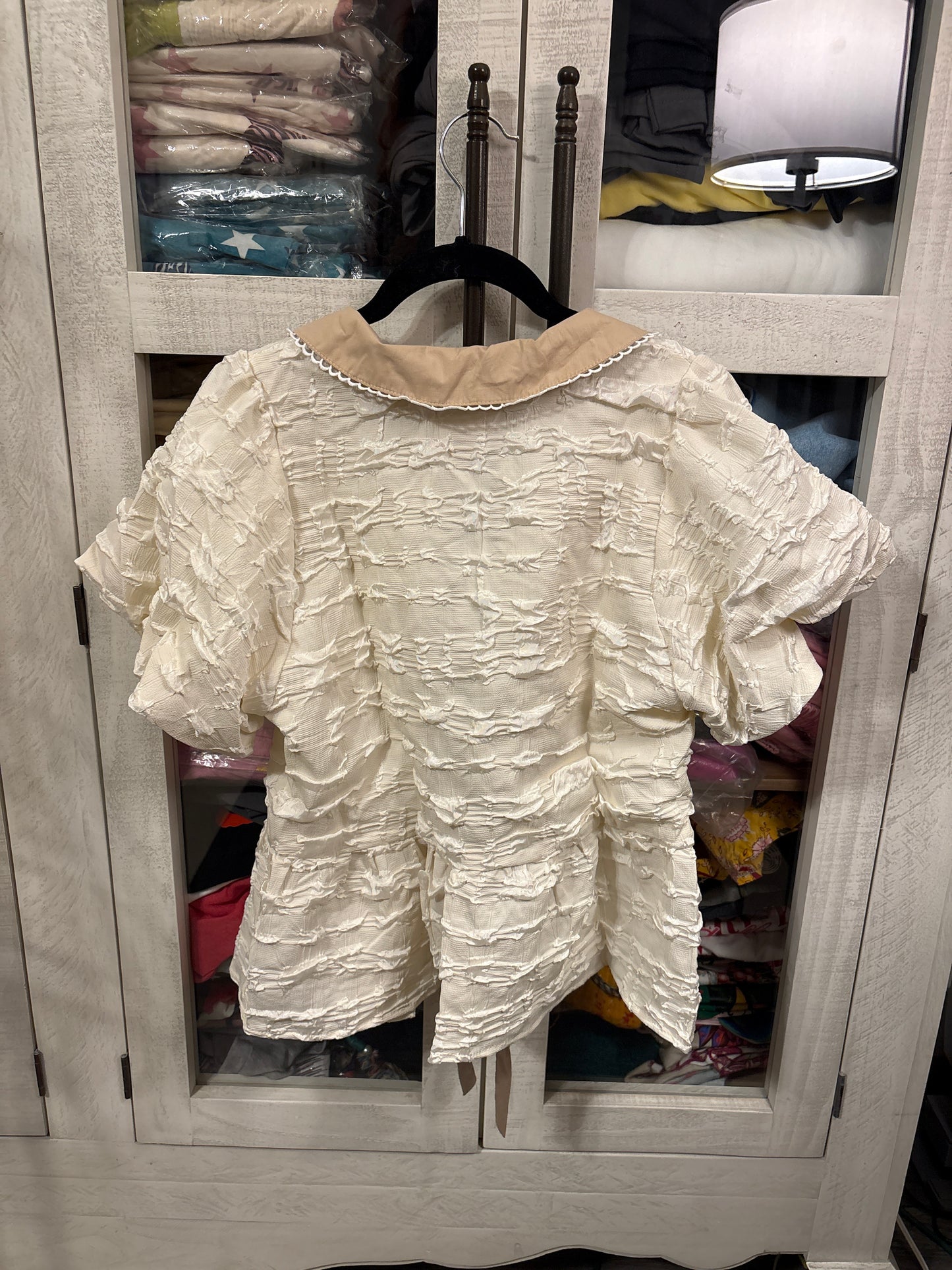 Camille Candlelight Ribbon Front Tie Ruffled Top