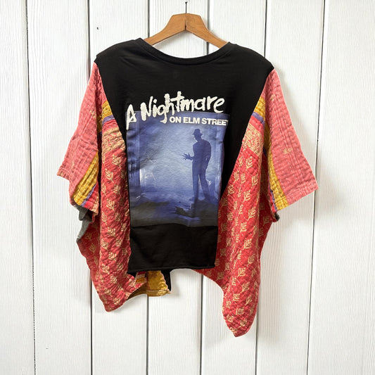 Nightmare on Elm Street Upcycled Vintage Kantha Poncho Tee Fits A Size Small to XL