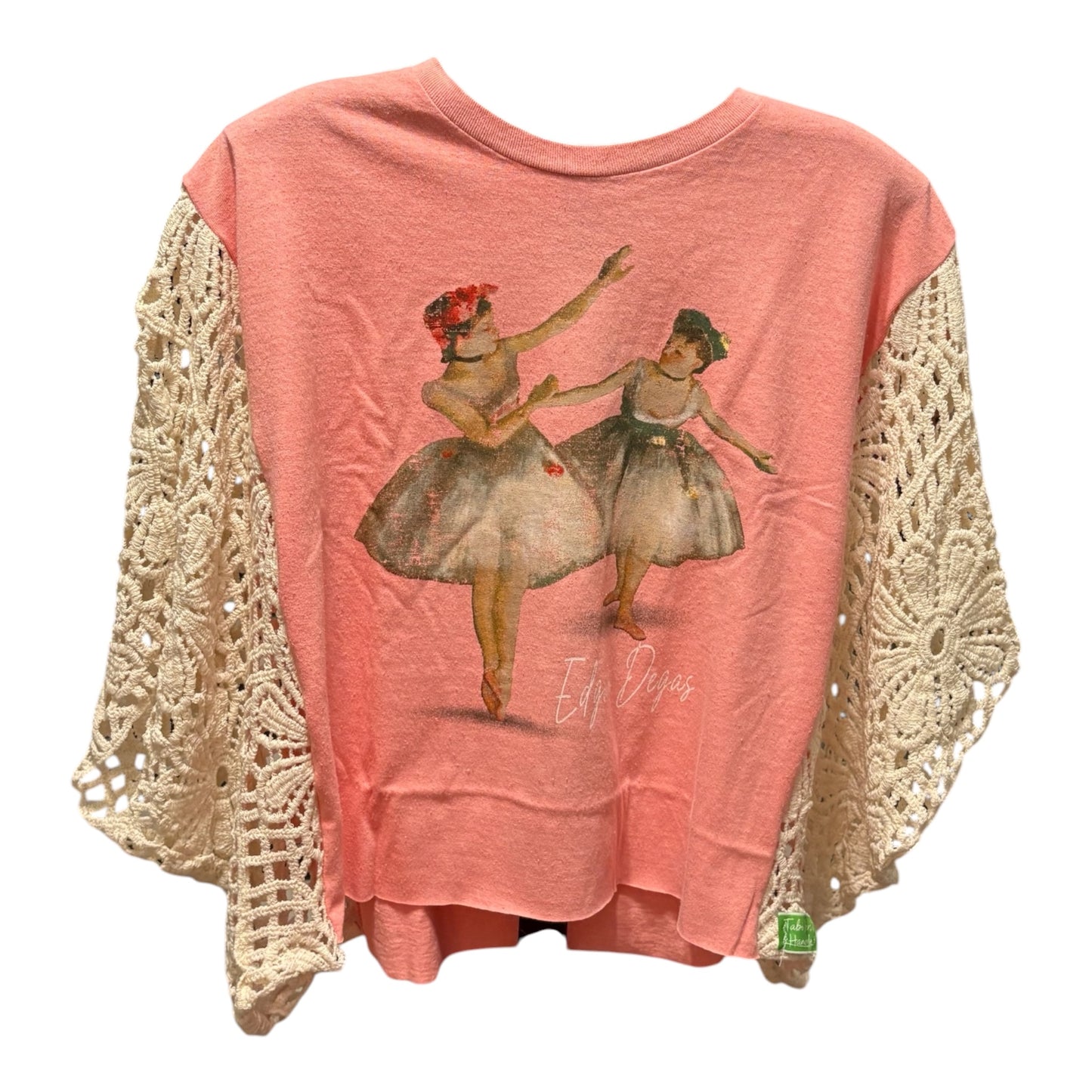 Degas Upcycled Drop Sleeve Crochet Tee One Size Fits a Small to Large SHORT Length