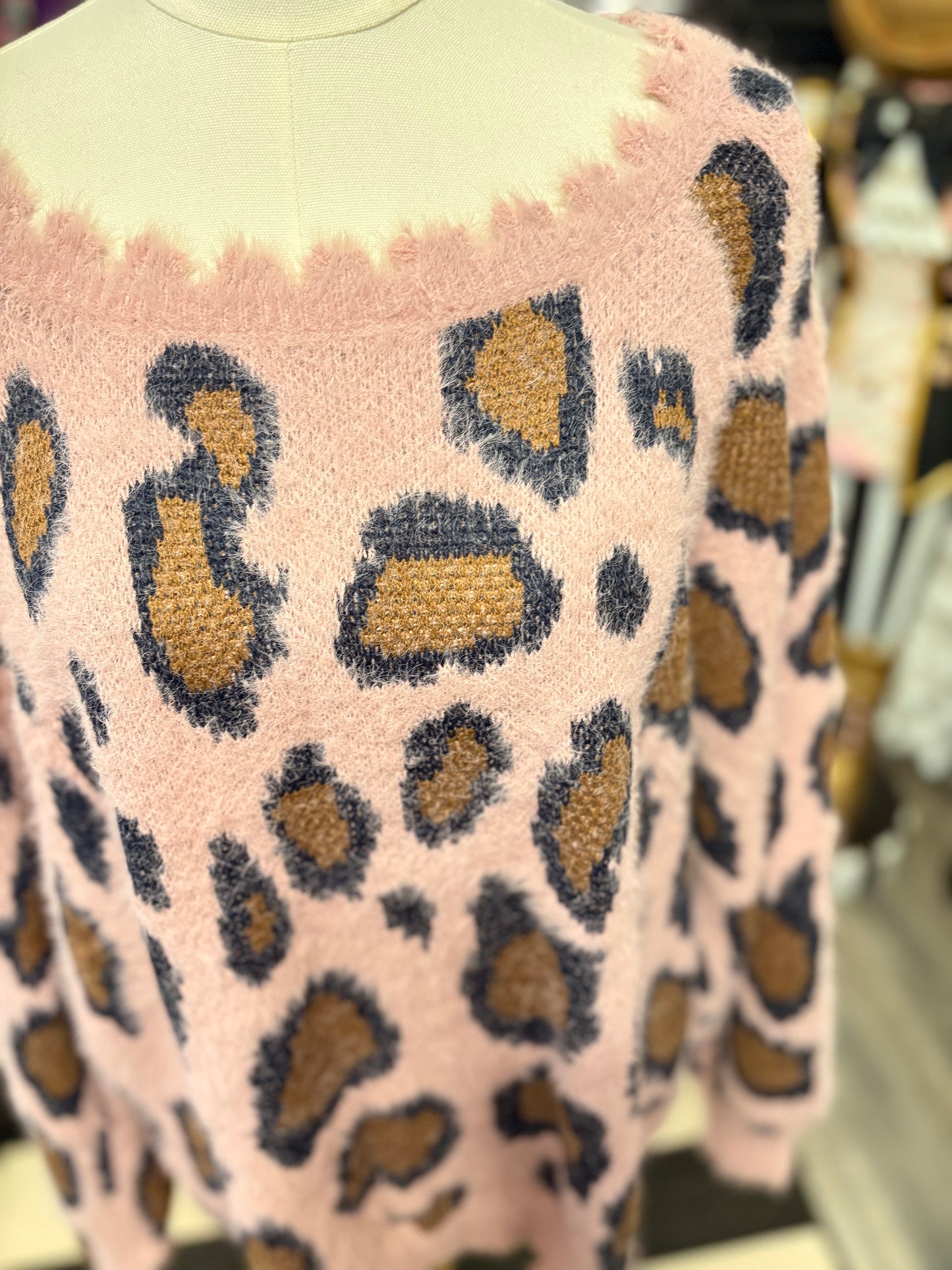 Dusty Pink Fuzzy Cheetah Sweater Plus Size