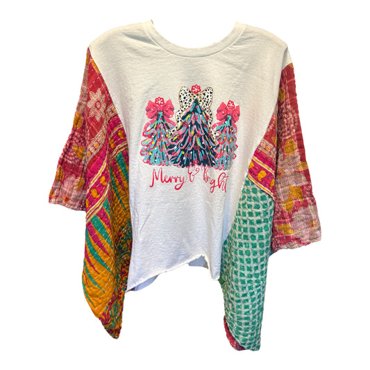 Merry Bright Upcycled Vintage Kantha Poncho Tee Fits A Small to XL