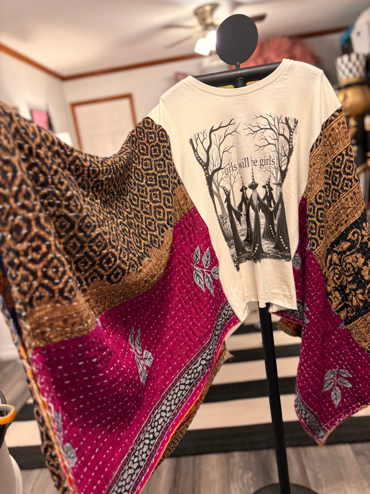 Girls Will Be Girls Vintage Kantha Poncho One Size Fits a Small to XXL