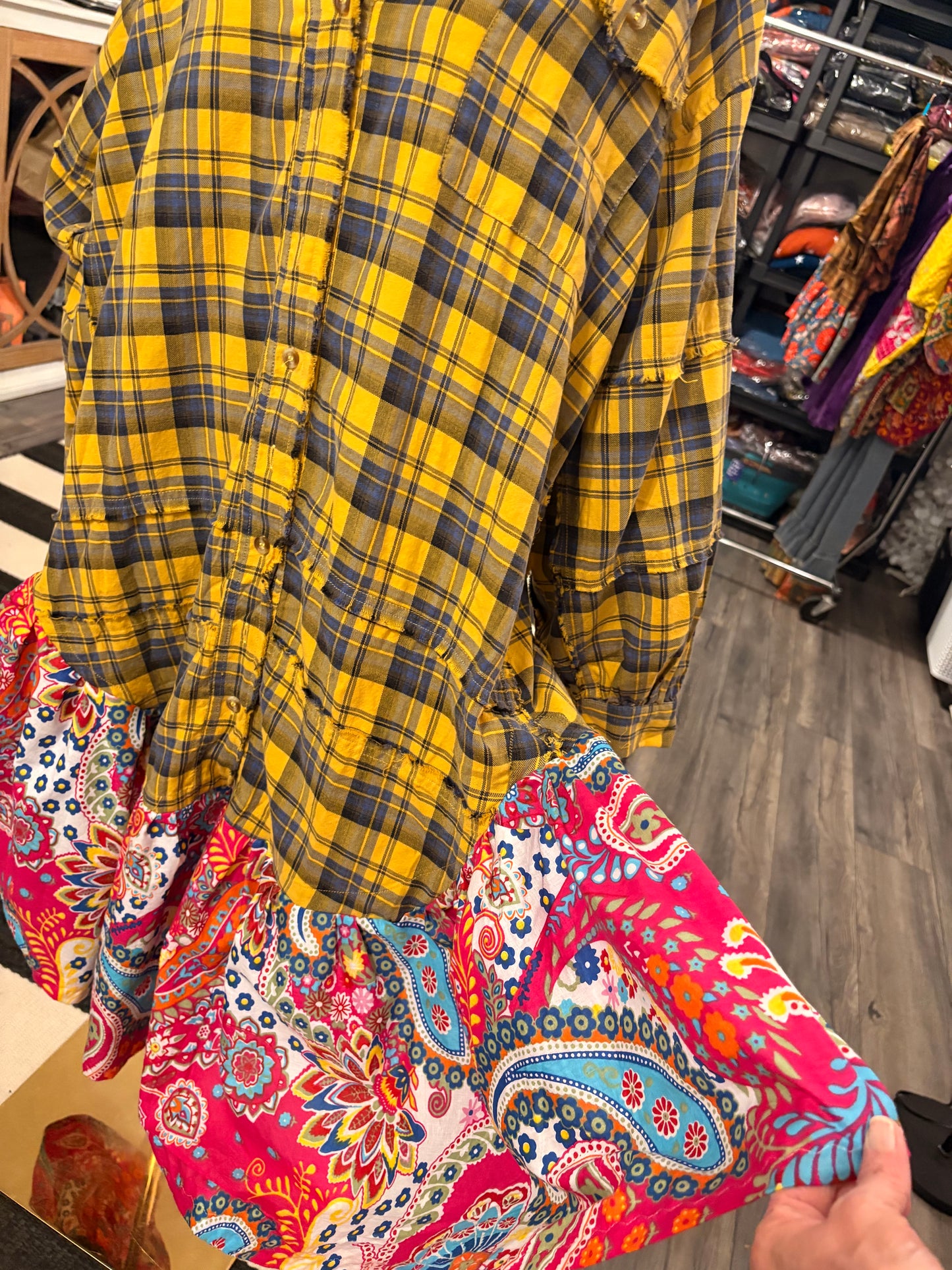 Marian Upcycled Oversized Frayed Flannel Dress One Size Fits a Small to XXL