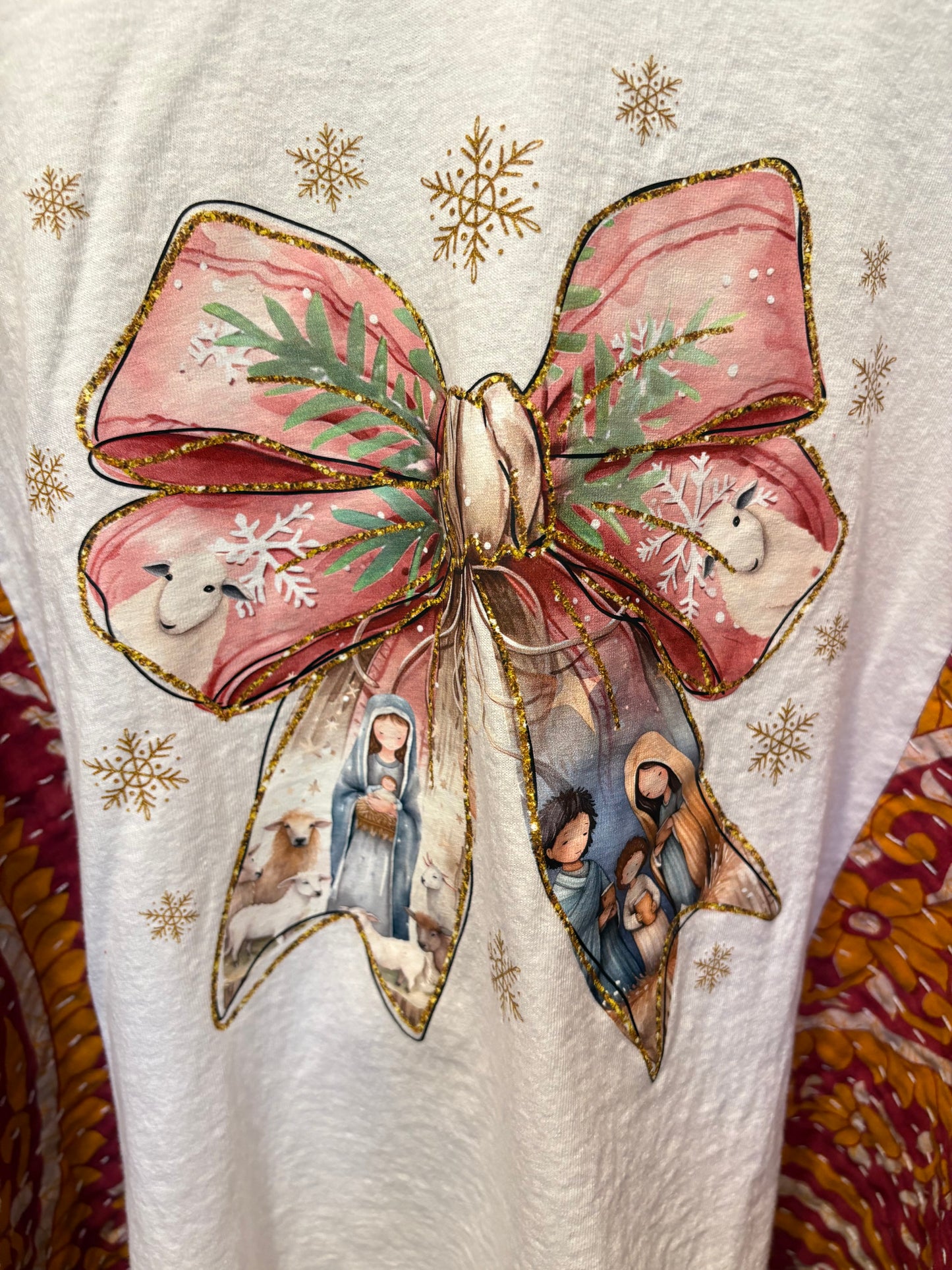 Jesus is the Reason Upcycled Vintage Kantha Poncho Tee Fits A Size Small to 3X