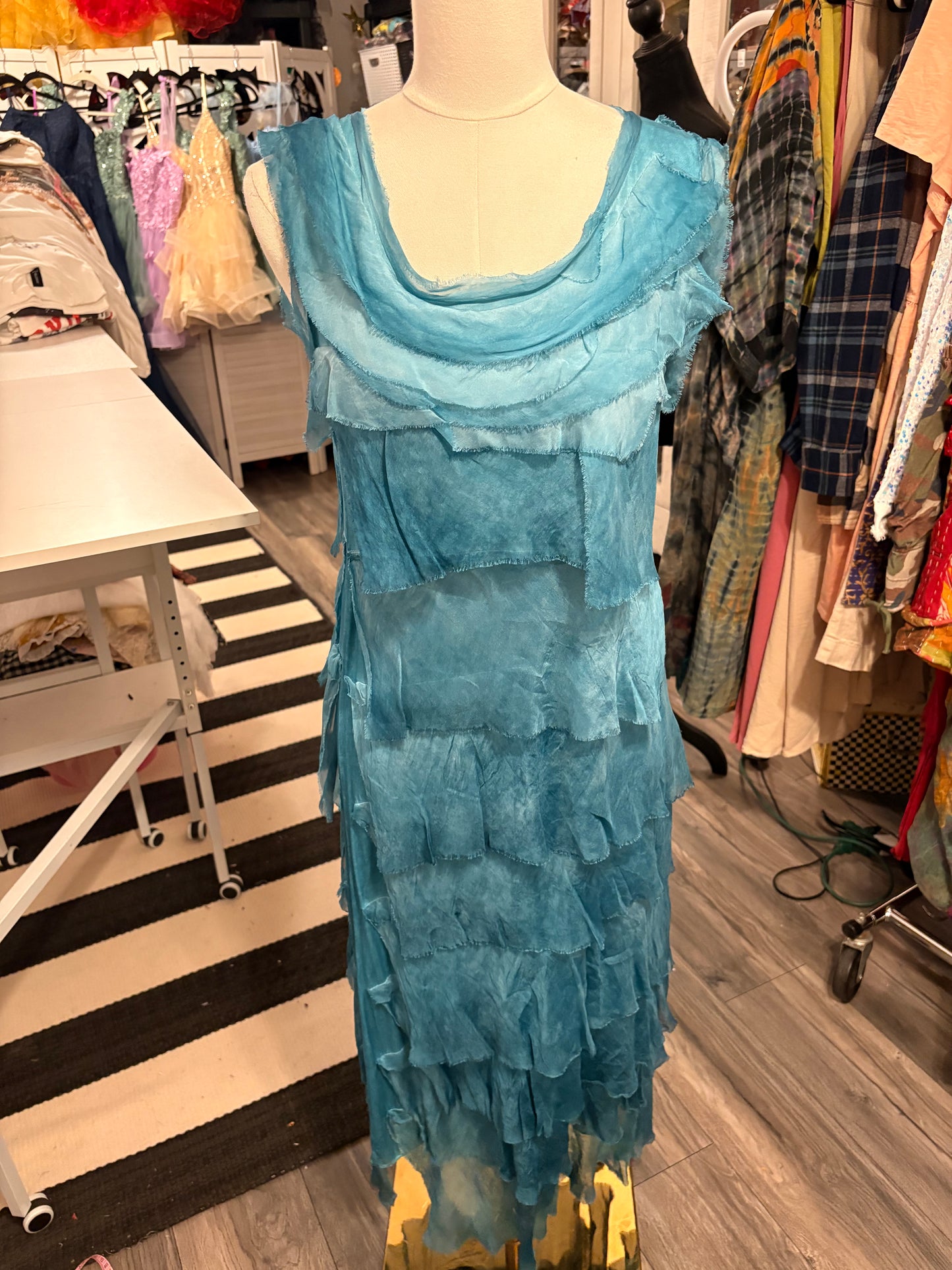 Telly Silk Ruffle Knit Maxi Dress One Size Fits Small to XL 2-14