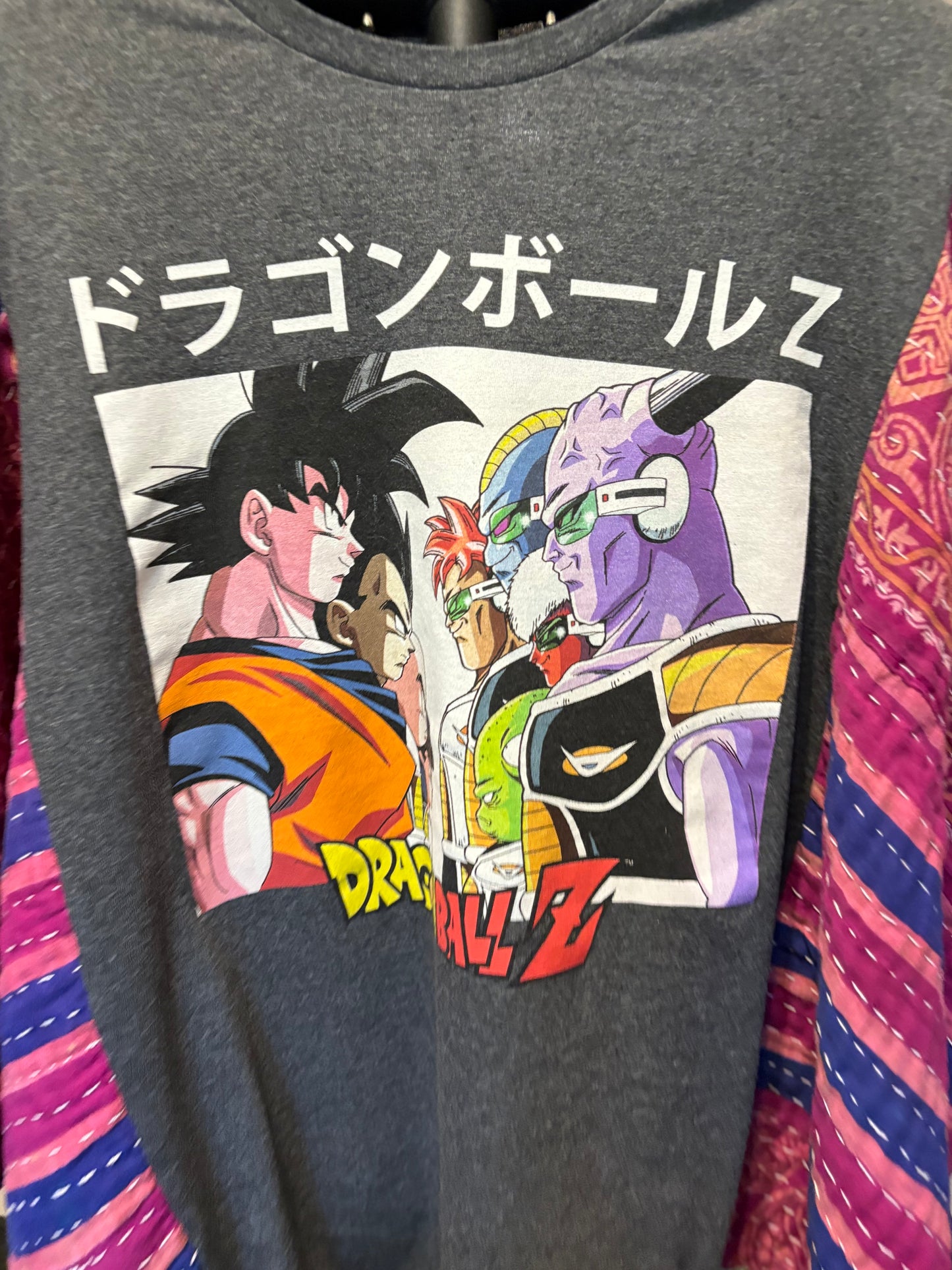 Dragon Ball Z Upcycled Vintage Kantha Poncho Tee Fits A Size Small to XXL