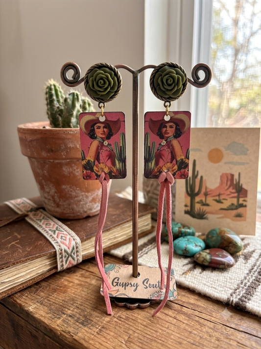 I Wanna Be A Cowgirl Handcrafted Wooden Earrings