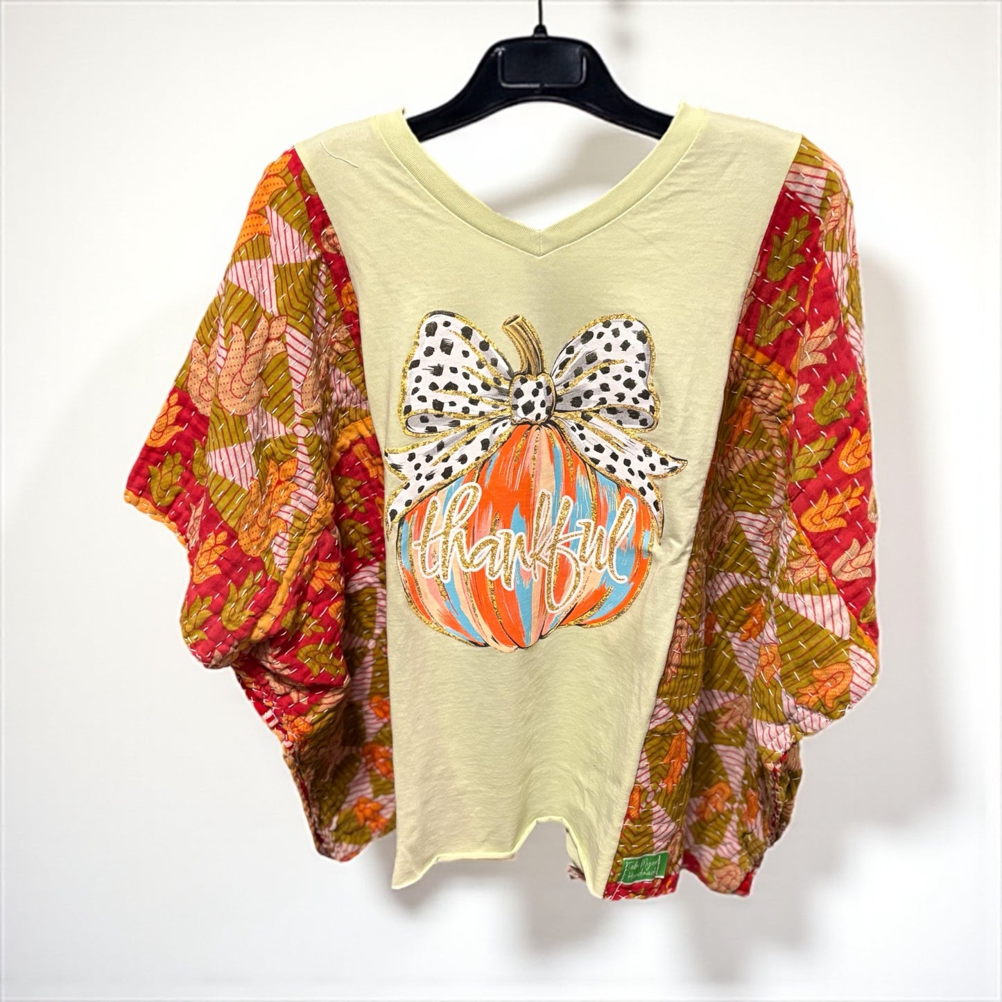 Pretty Pumpkin Upcycled Vintage Kantha Poncho Tee Fits A Size Small to XL