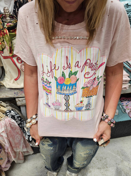 Life Is A Party Tattered Tee: Fits up to 2X
