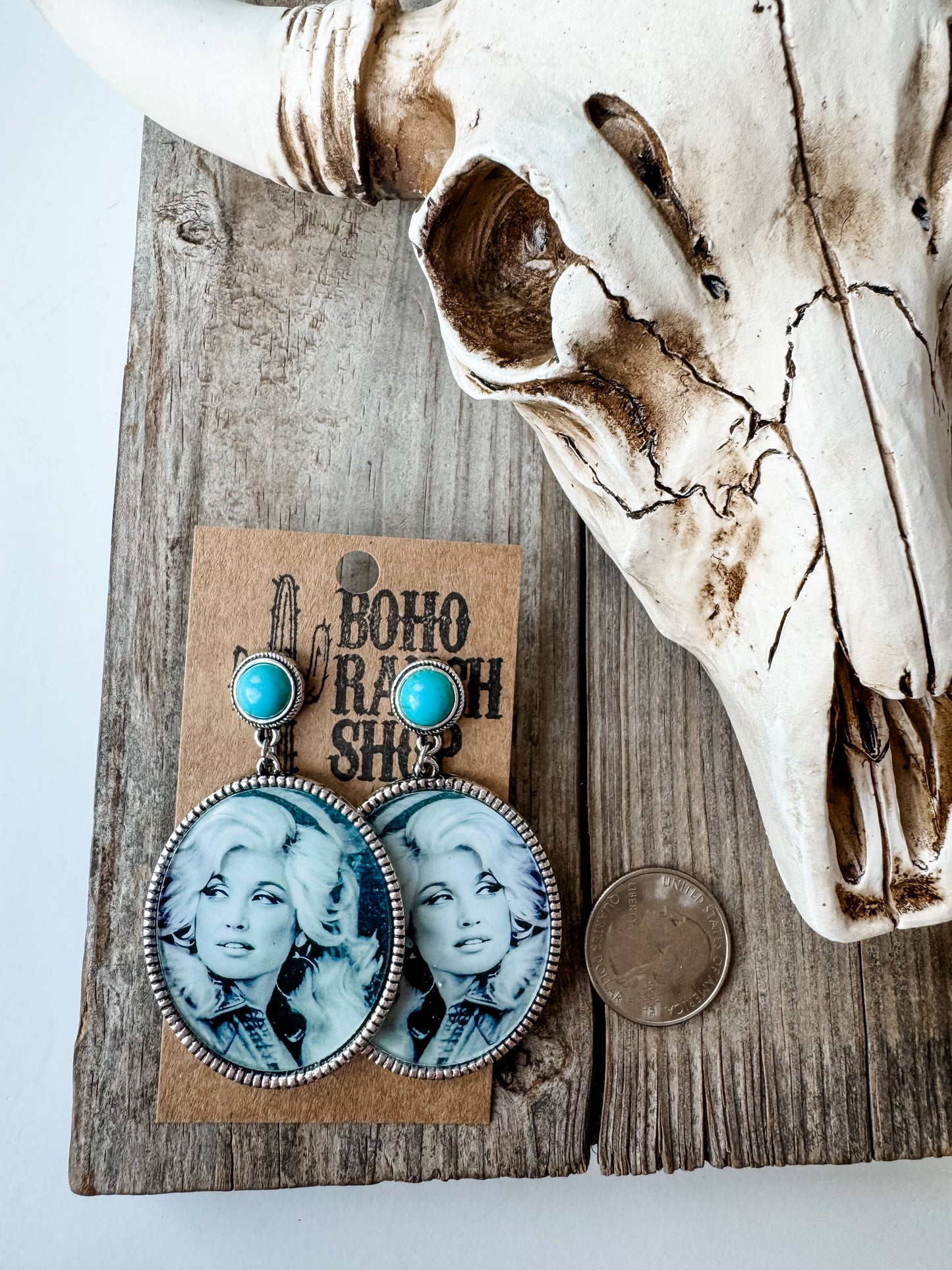 Western Queen Dolly Printed Dangle Earrings: PINK