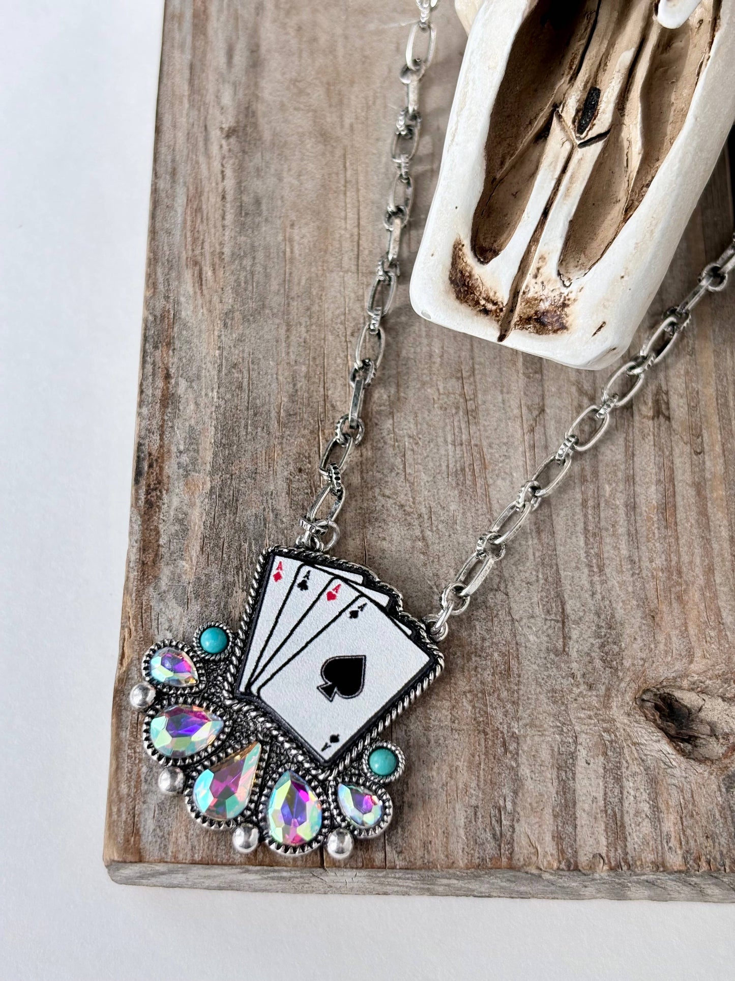Western Style Magic 8 Heart Pendant Rhinestone Necklace: Black