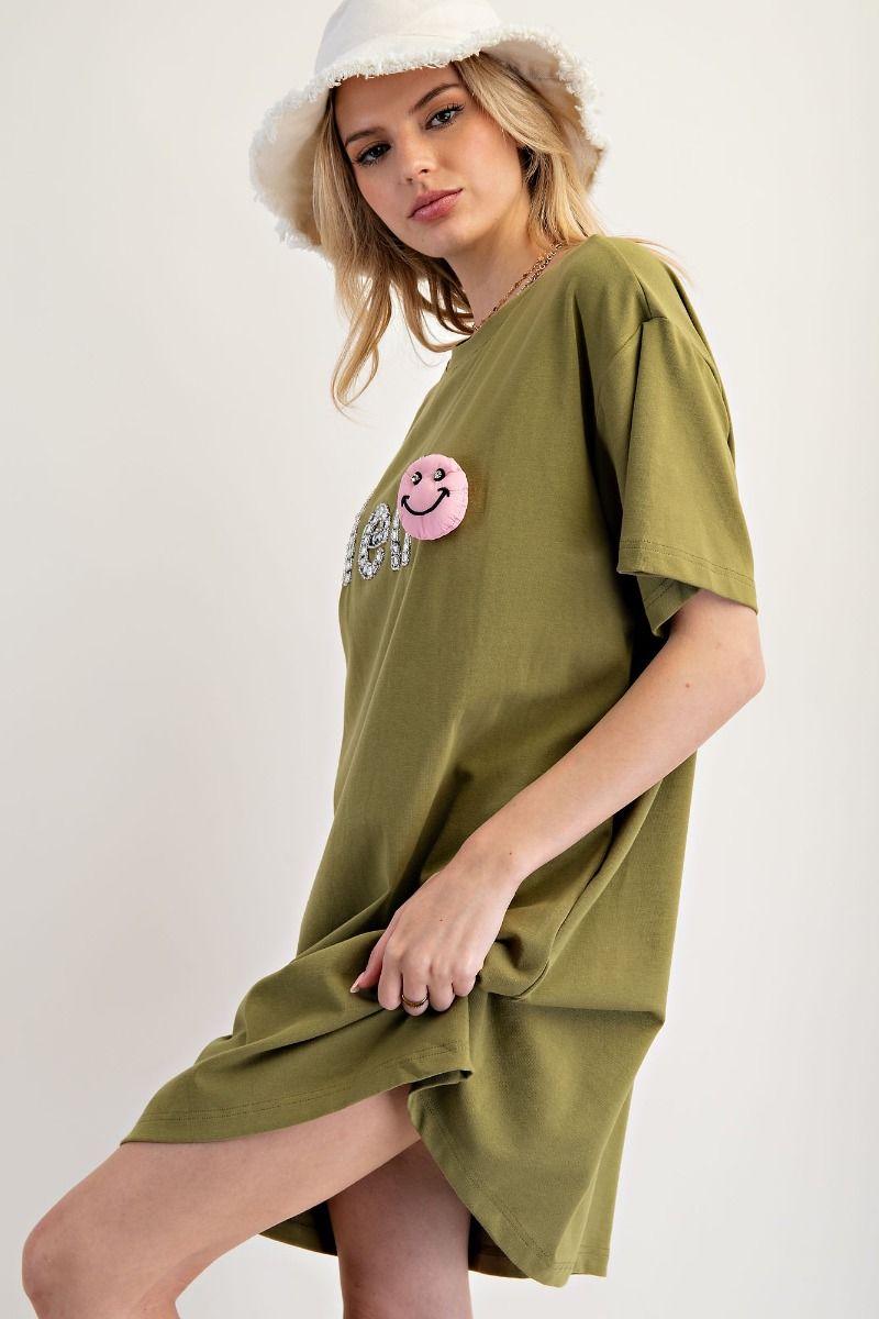 Olive Hello Patched Tunic Tee Dress