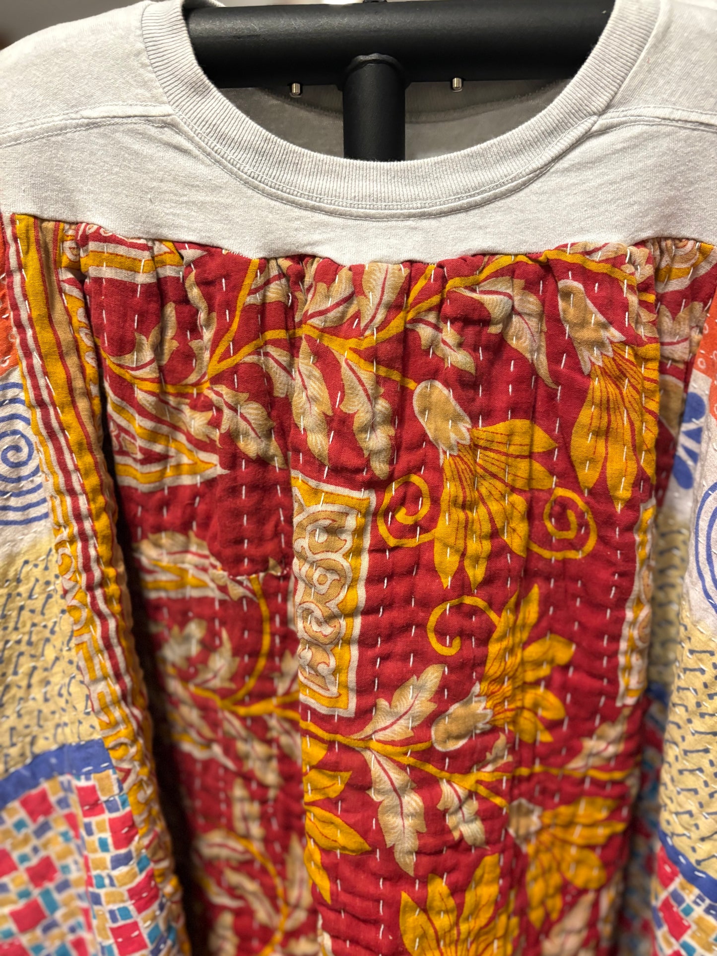 Lainey Upcycled Vintage Kantha ART Poncho Tee Fits A Size Small to 3X