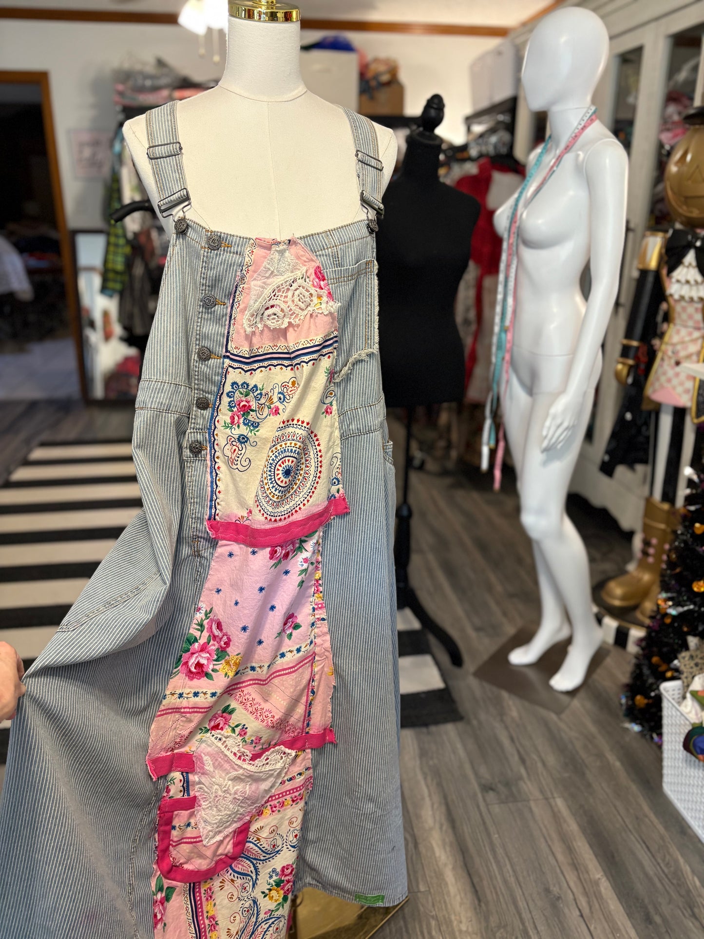 Rose Garden Upcycled Patchwork Overall Dress One Size Fits a Small to XXL