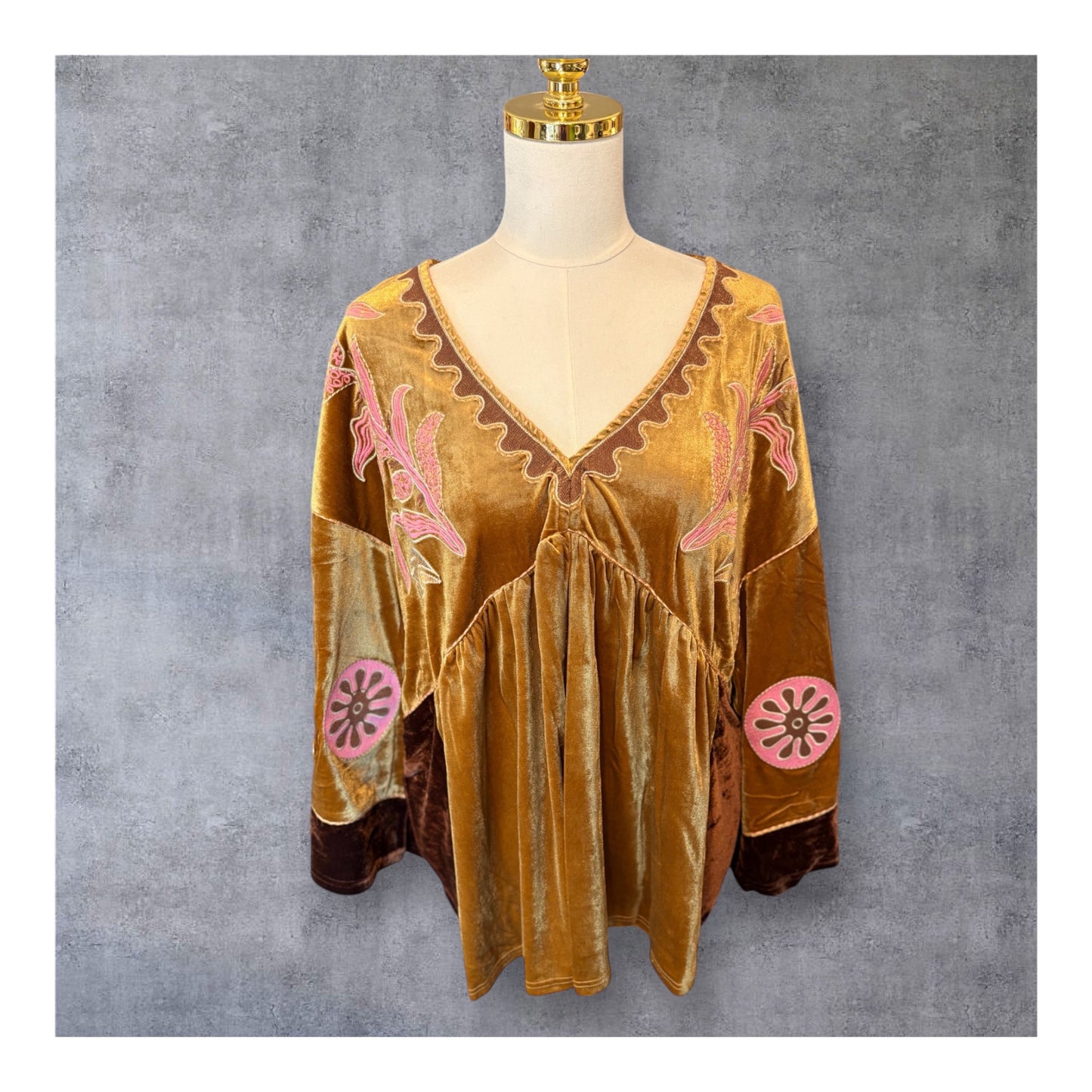 Gold Embroidered Velvet Top Plus Size